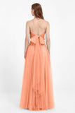 Sweetheart neckline tulle backless formal evening dresses pleated ruched bridesmaid dress