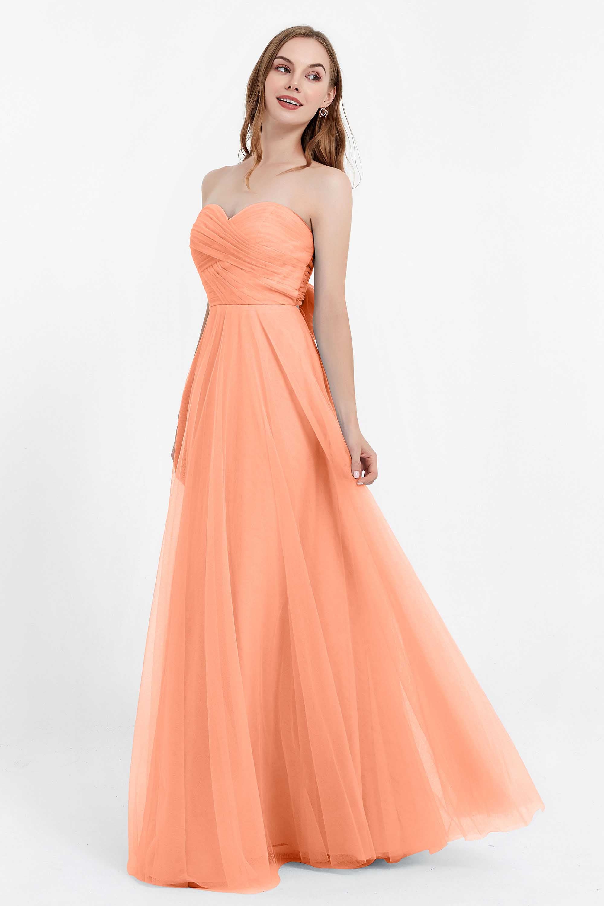Sweetheart neckline tulle backless formal evening dresses pleated ruched bridesmaid dress