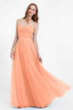Sweetheart neckline tulle backless formal evening dresses pleated ruched bridesmaid dress