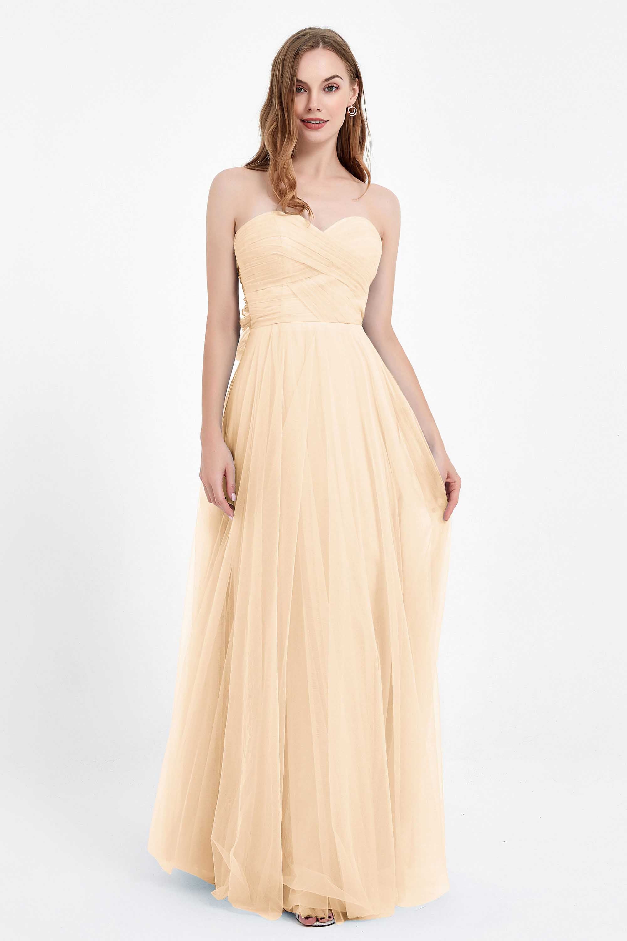 Sweetheart neckline tulle backless formal evening dresses pleated ruched bridesmaid dress