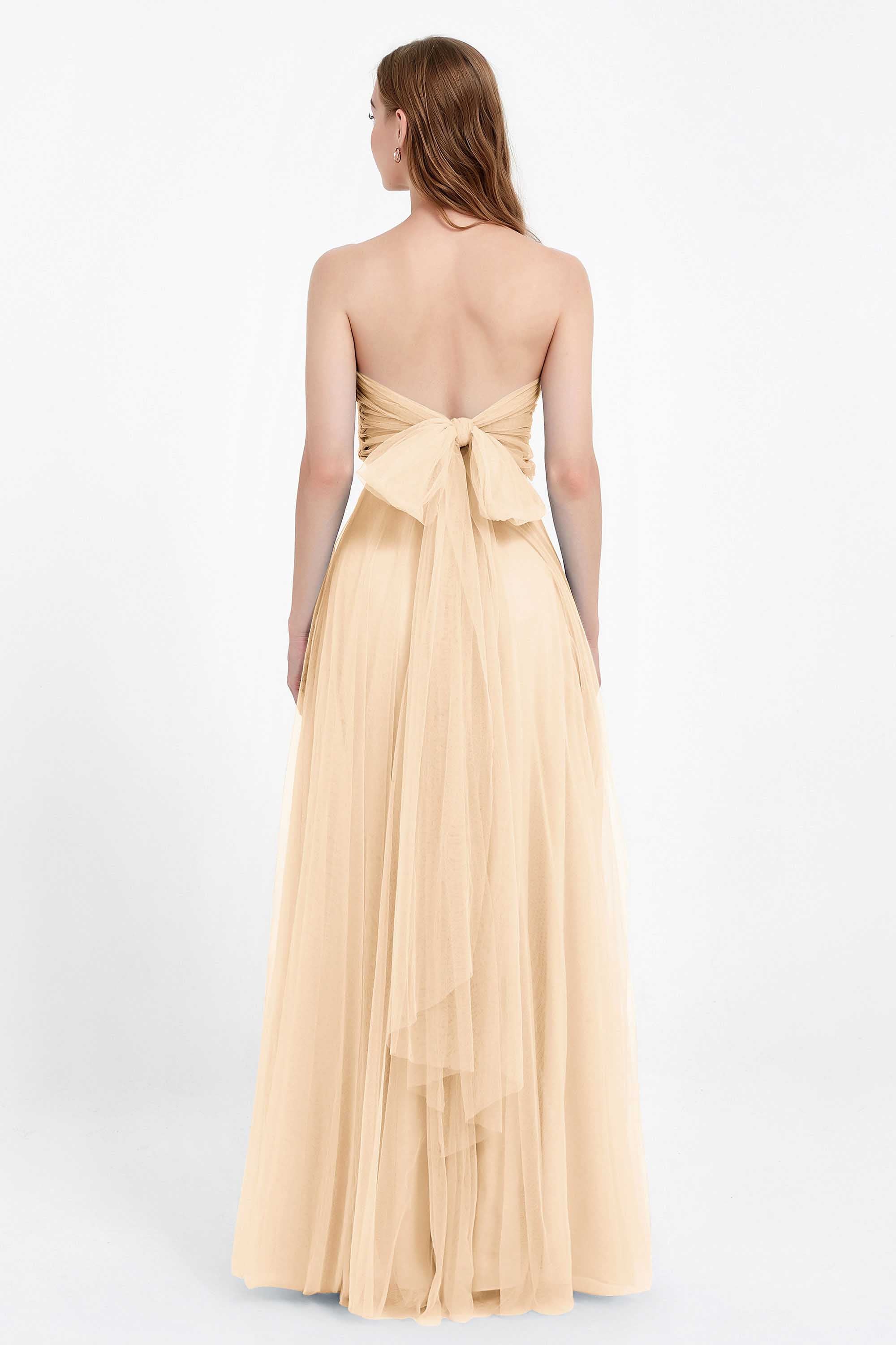 Sweetheart neckline tulle backless formal evening dresses pleated ruched bridesmaid dress