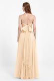 Sweetheart neckline tulle backless formal evening dresses pleated ruched bridesmaid dress