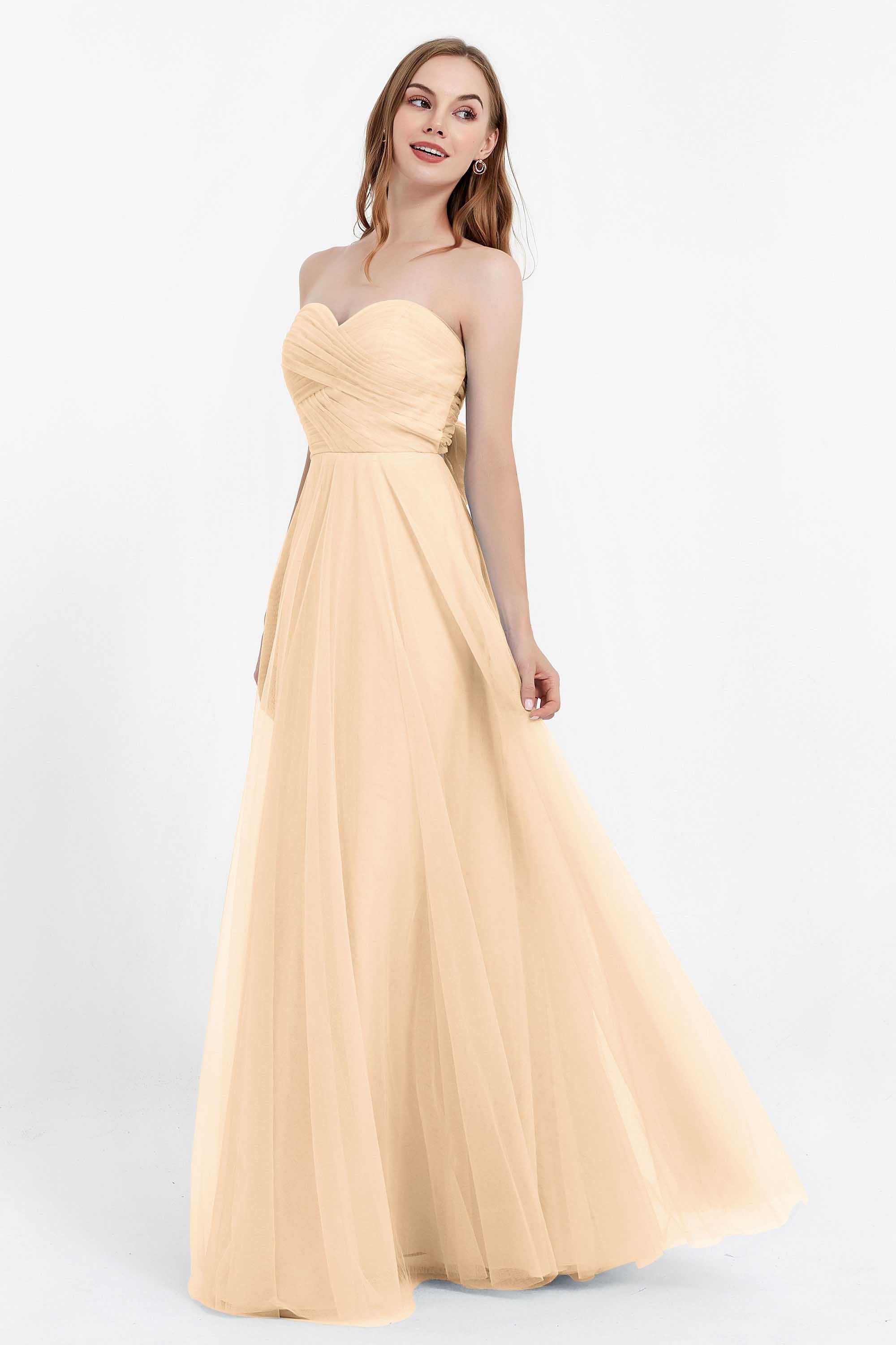 Sweetheart neckline tulle backless formal evening dresses pleated ruched bridesmaid dress