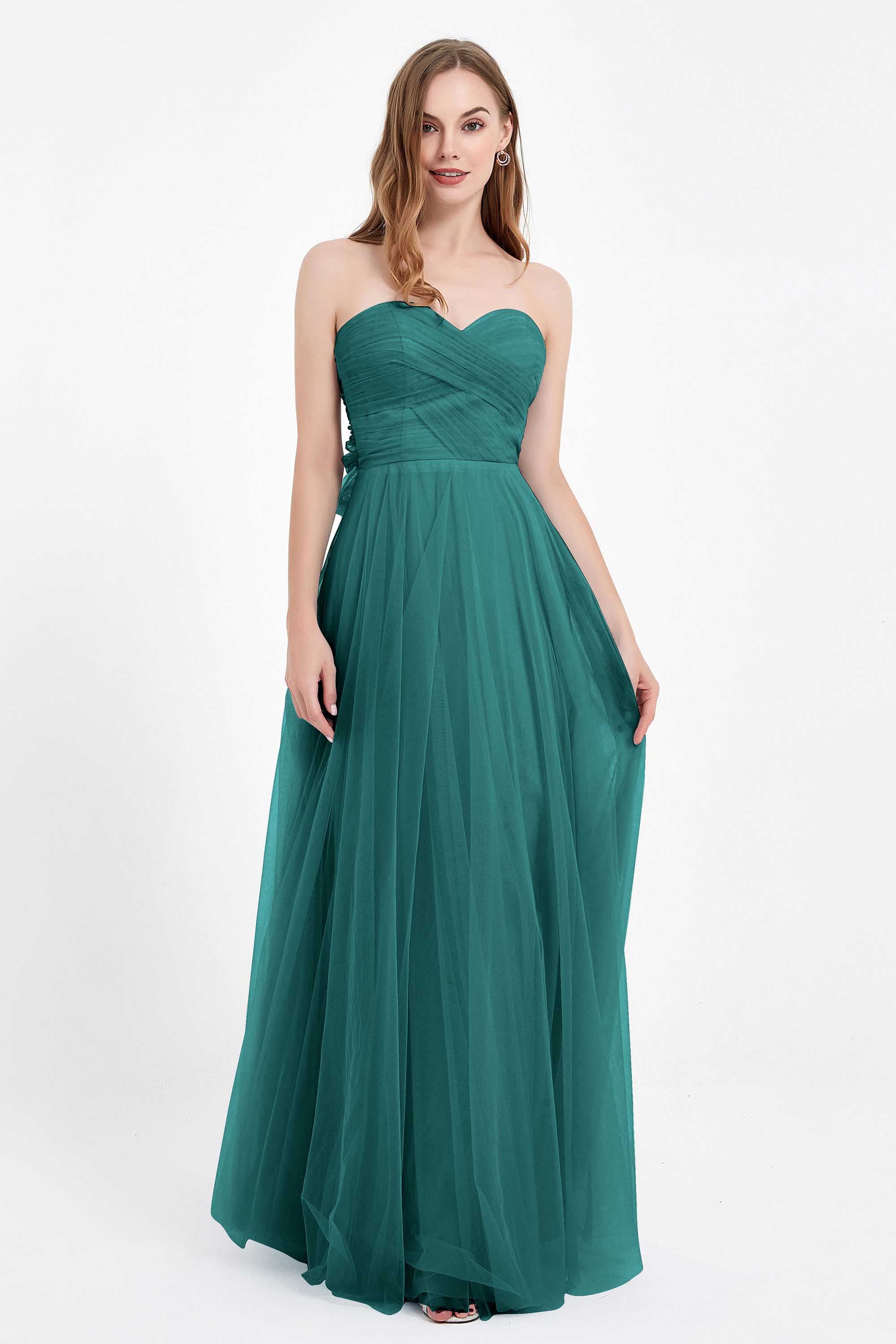 Sweetheart neckline tulle backless formal evening dresses pleated ruched bridesmaid dress