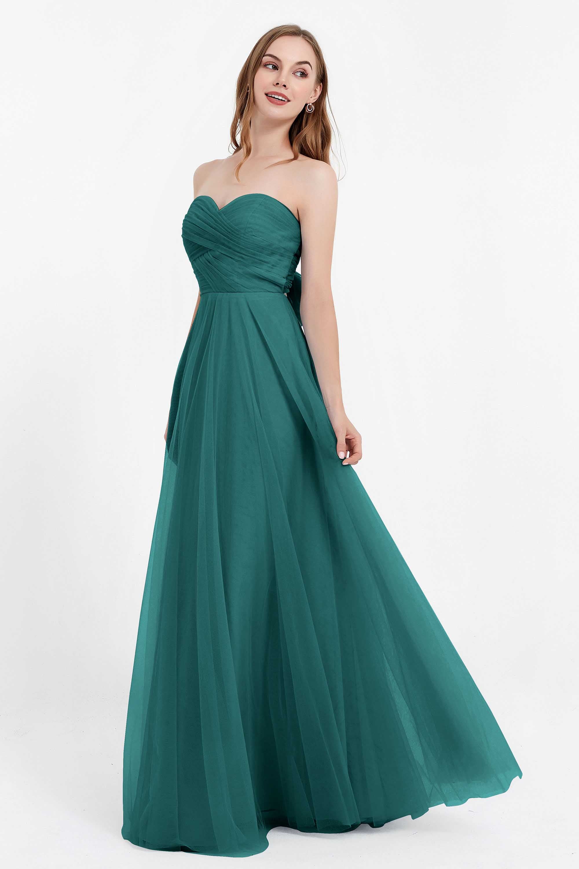 Sweetheart neckline tulle backless formal evening dresses pleated ruched bridesmaid dress