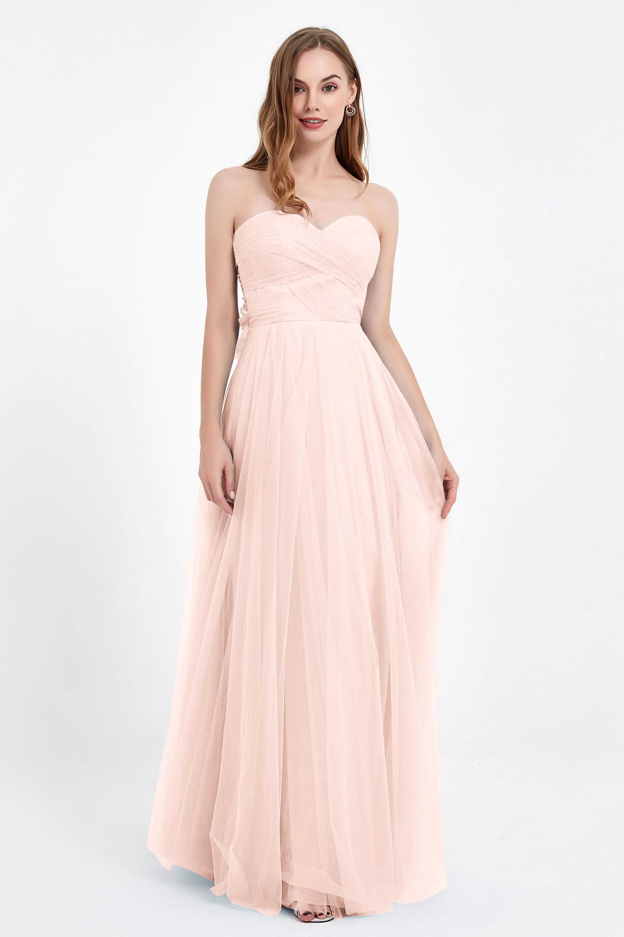 Sweetheart neckline tulle backless formal evening dresses pleated ruched bridesmaid dress
