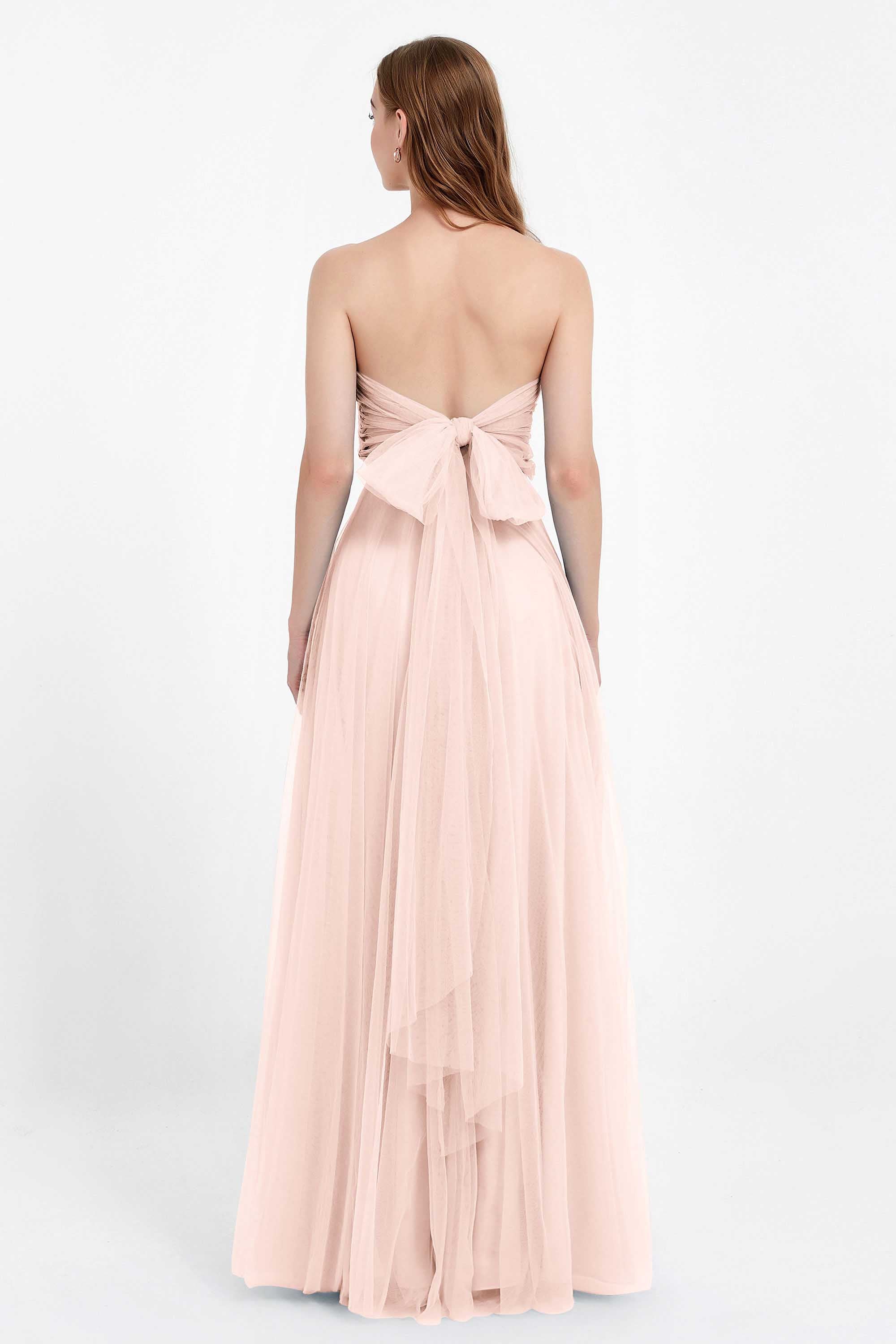 Sweetheart neckline tulle backless formal evening dresses pleated ruched bridesmaid dress