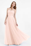 Sweetheart neckline tulle backless formal evening dresses pleated ruched bridesmaid dress