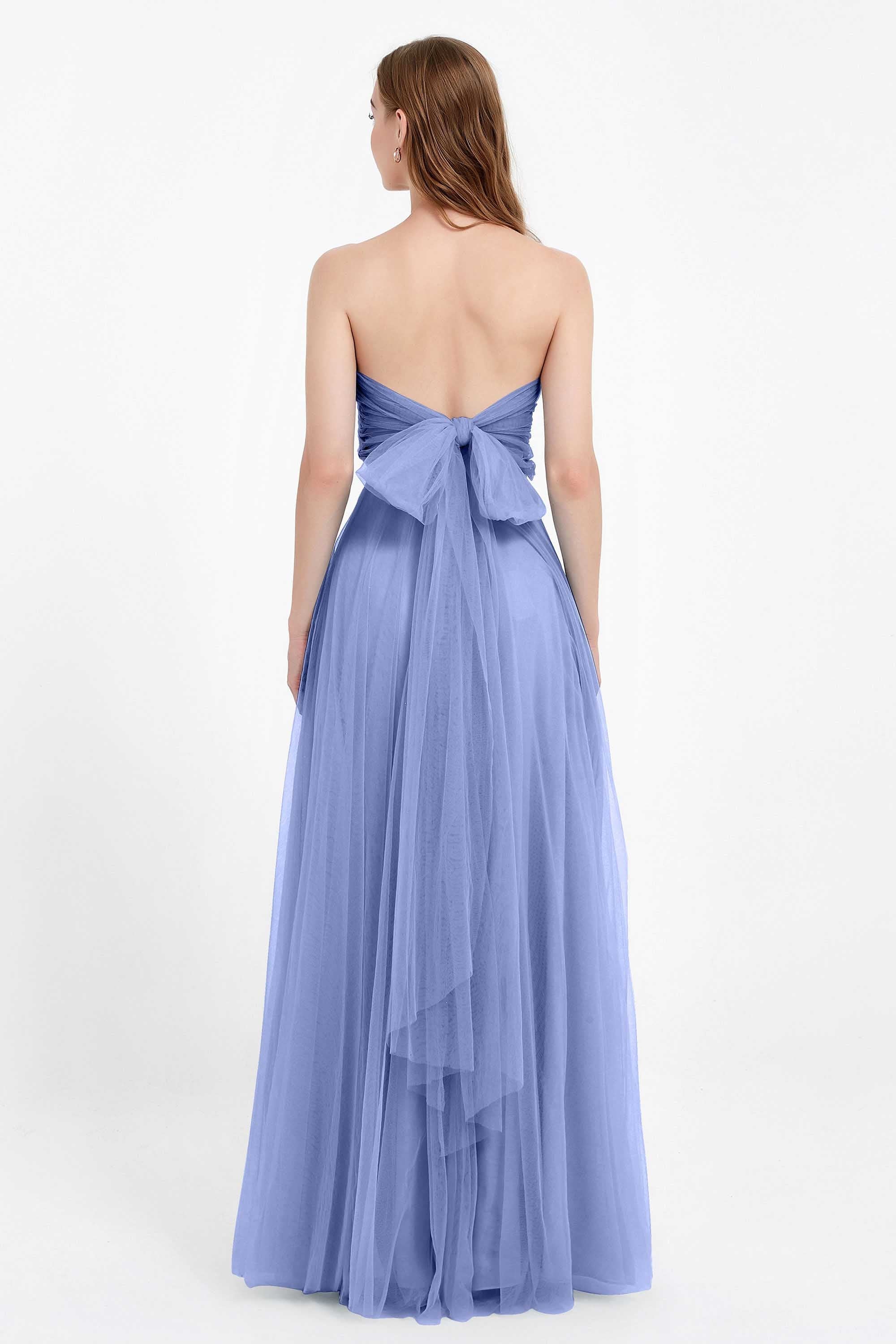 Sweetheart neckline tulle backless formal evening dresses pleated ruched bridesmaid dress