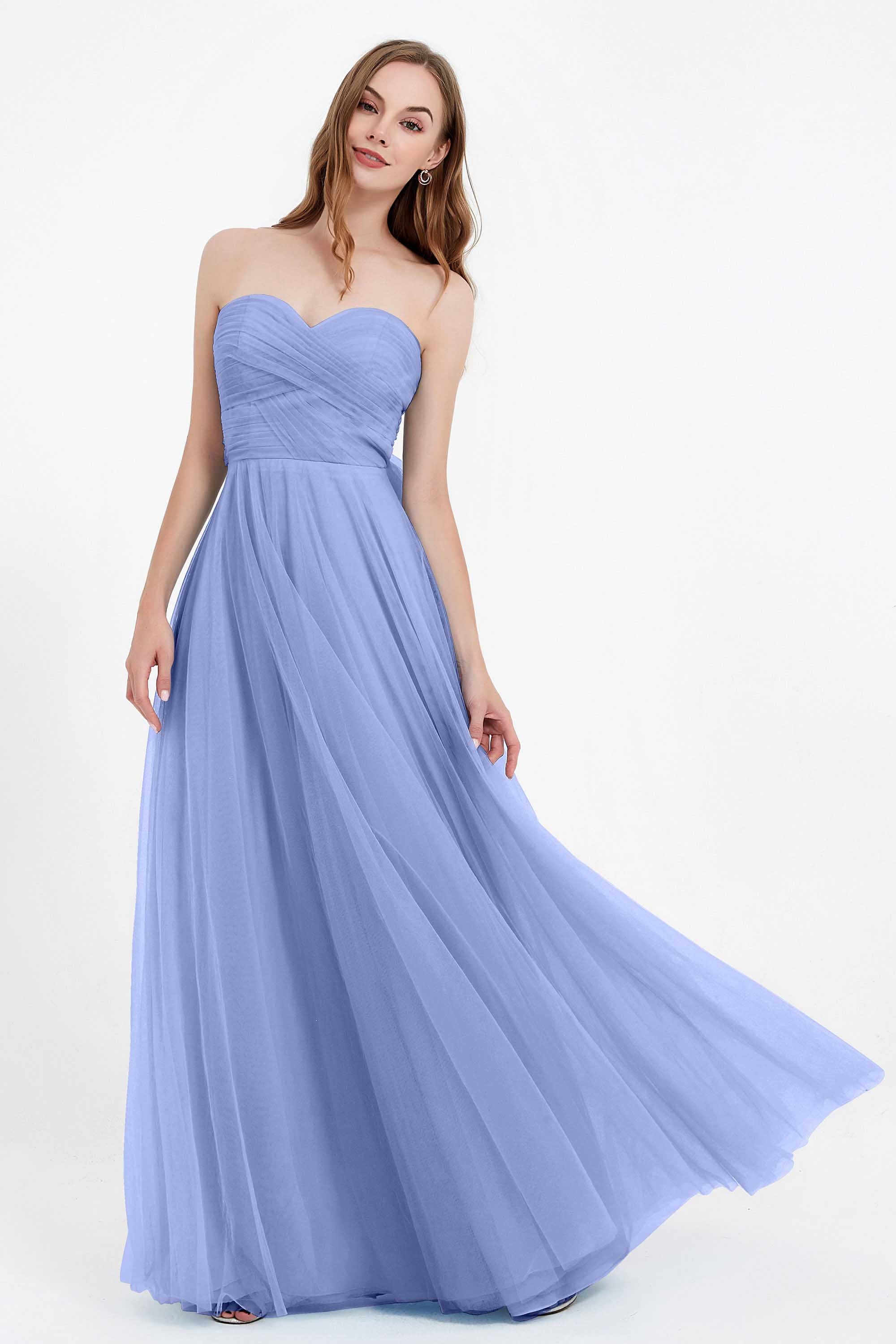 Sweetheart neckline tulle backless formal evening dresses pleated ruched bridesmaid dress