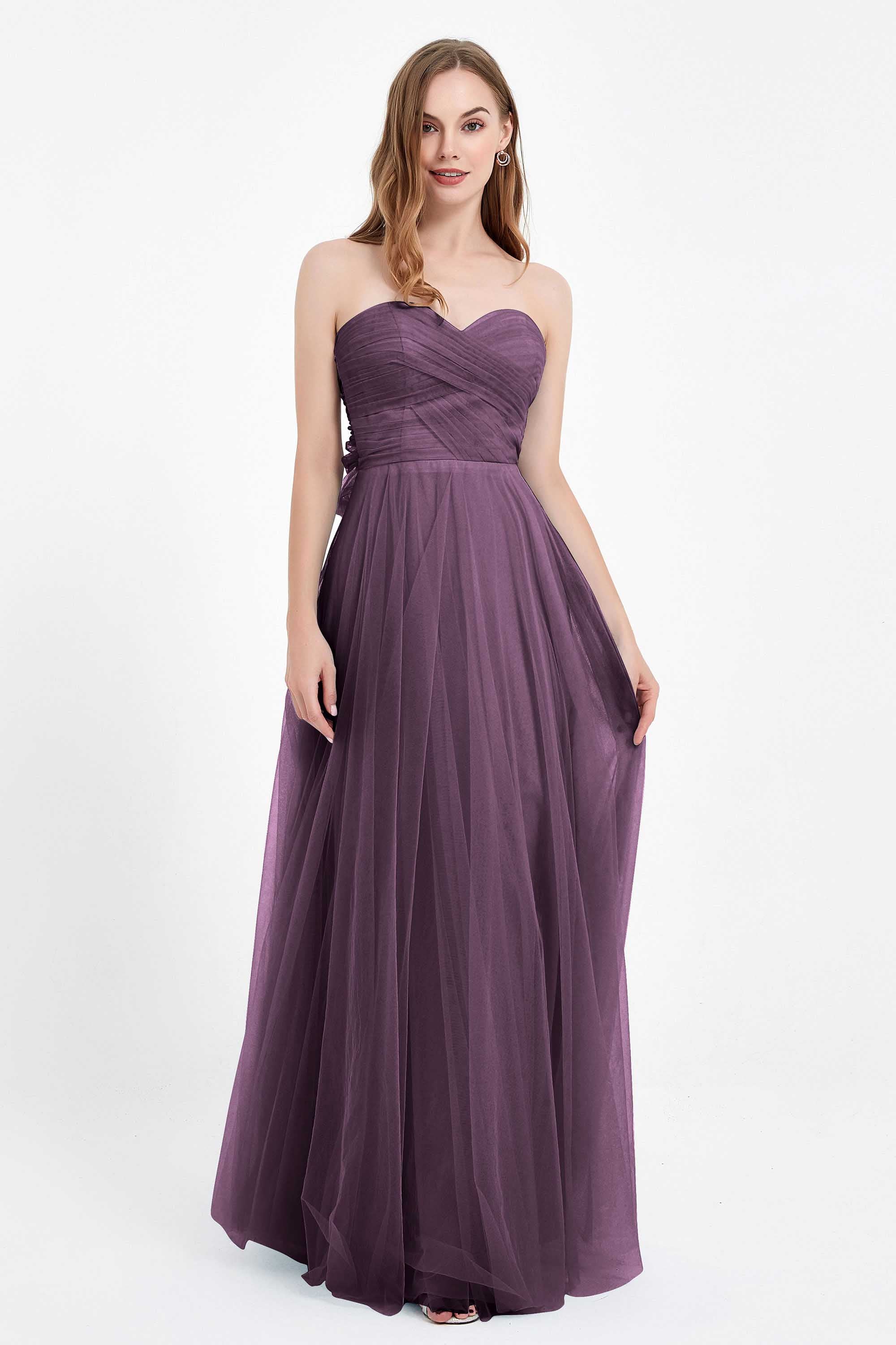 Sweetheart neckline tulle backless formal evening dresses pleated ruched bridesmaid dress
