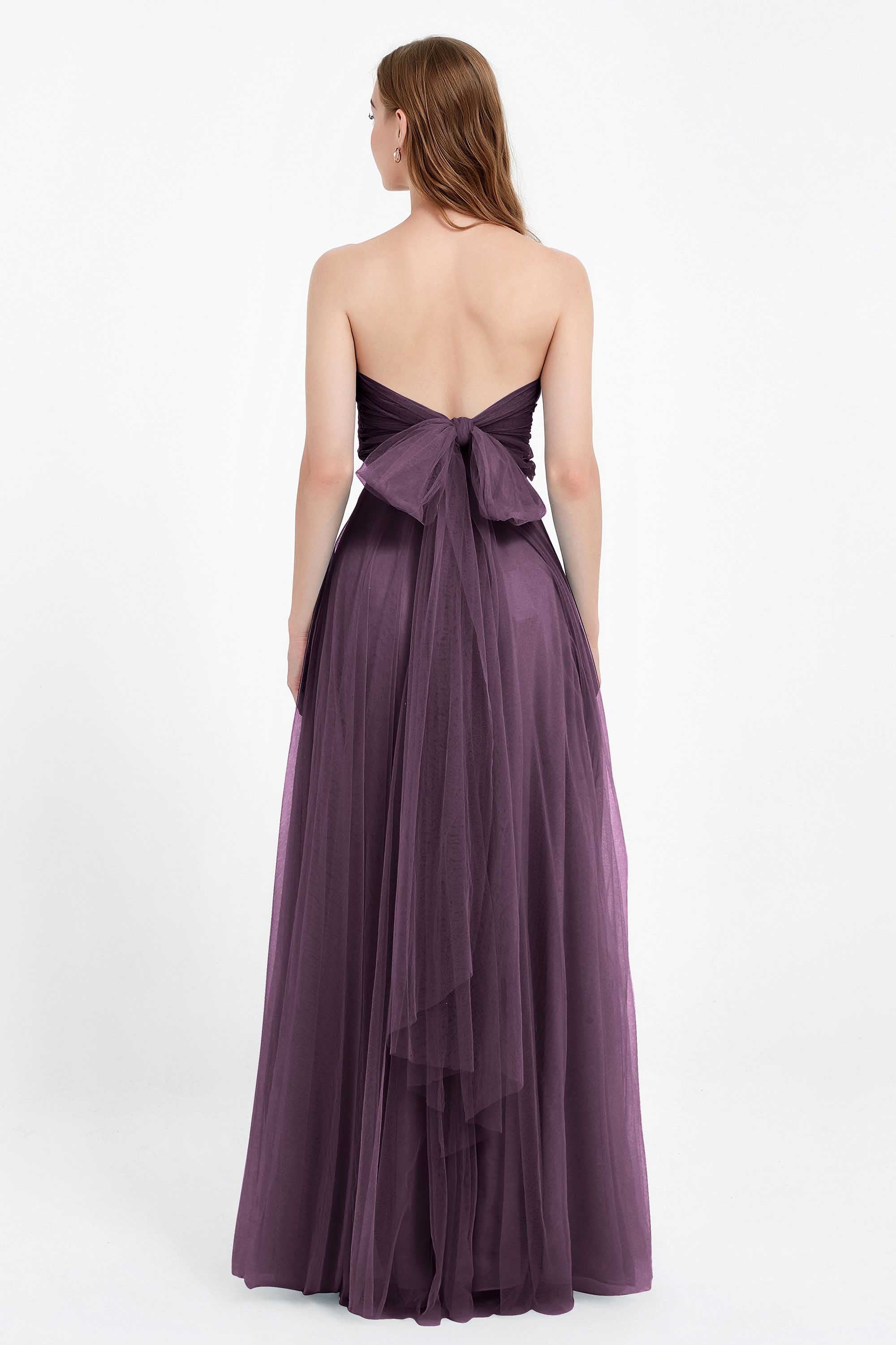 Sweetheart neckline tulle backless formal evening dresses pleated ruched bridesmaid dress