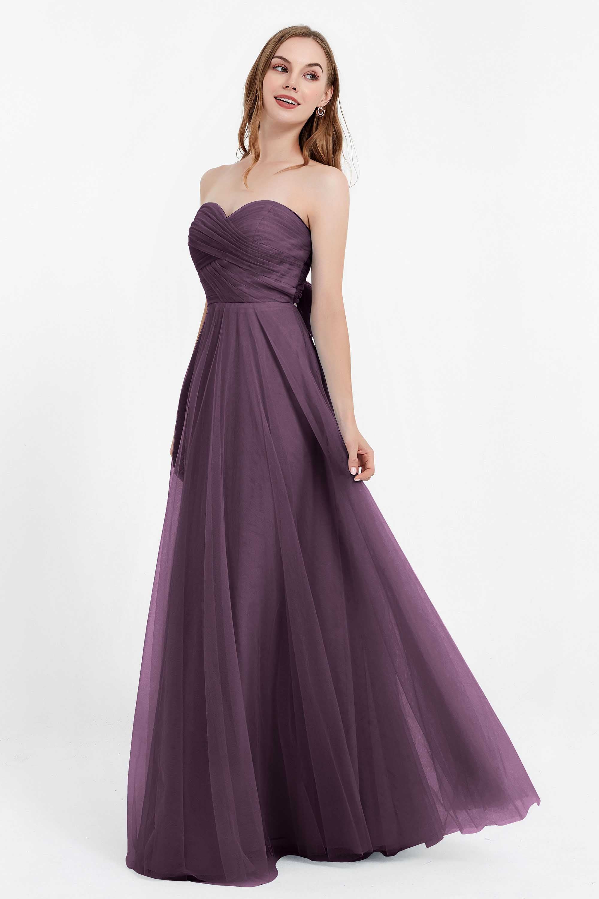 Sweetheart neckline tulle backless formal evening dresses pleated ruched bridesmaid dress