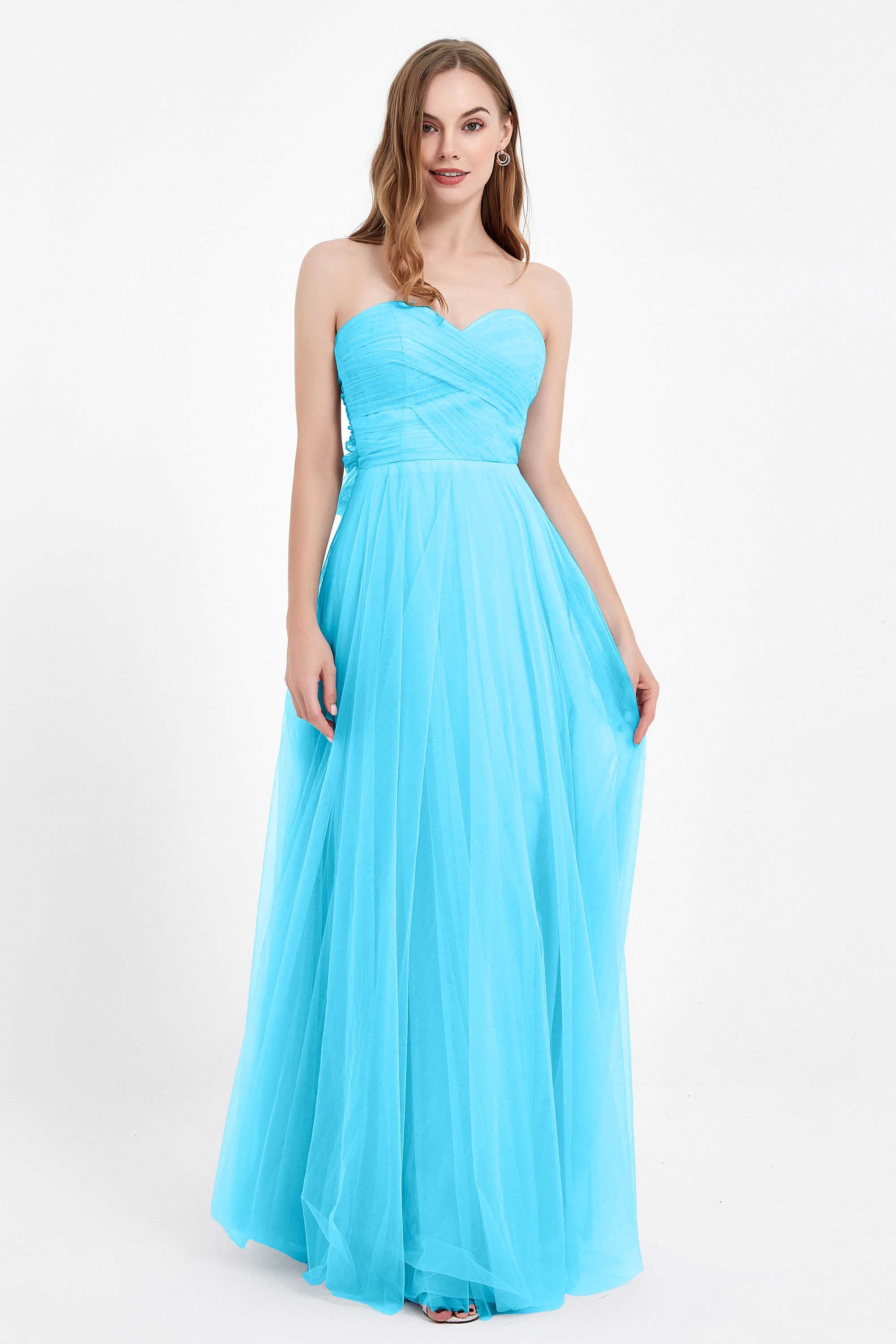 Sweetheart neckline tulle backless formal evening dresses pleated ruched bridesmaid dress