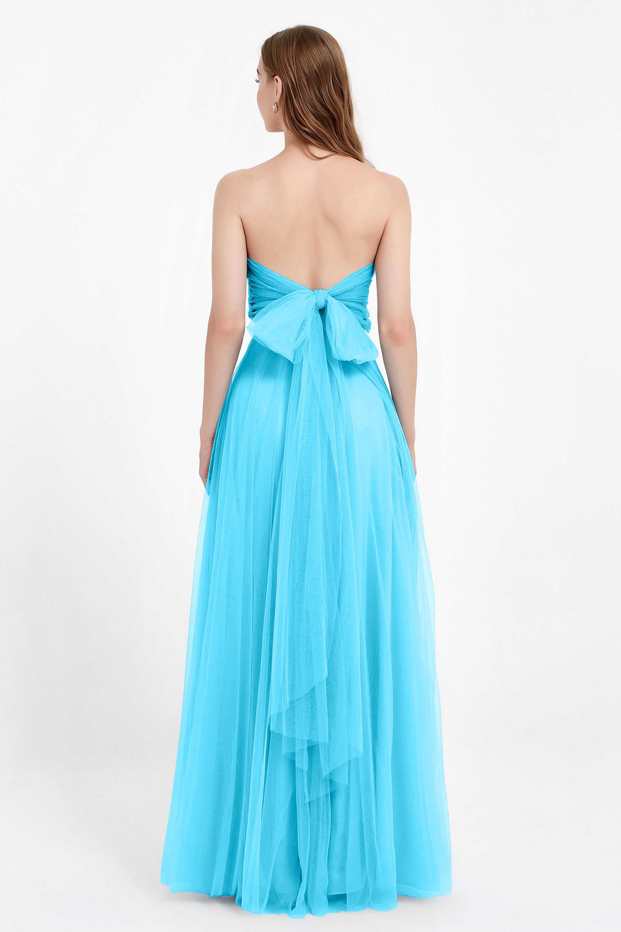 Sweetheart neckline tulle backless formal evening dresses pleated ruched bridesmaid dress