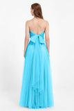 Sweetheart neckline tulle backless formal evening dresses pleated ruched bridesmaid dress