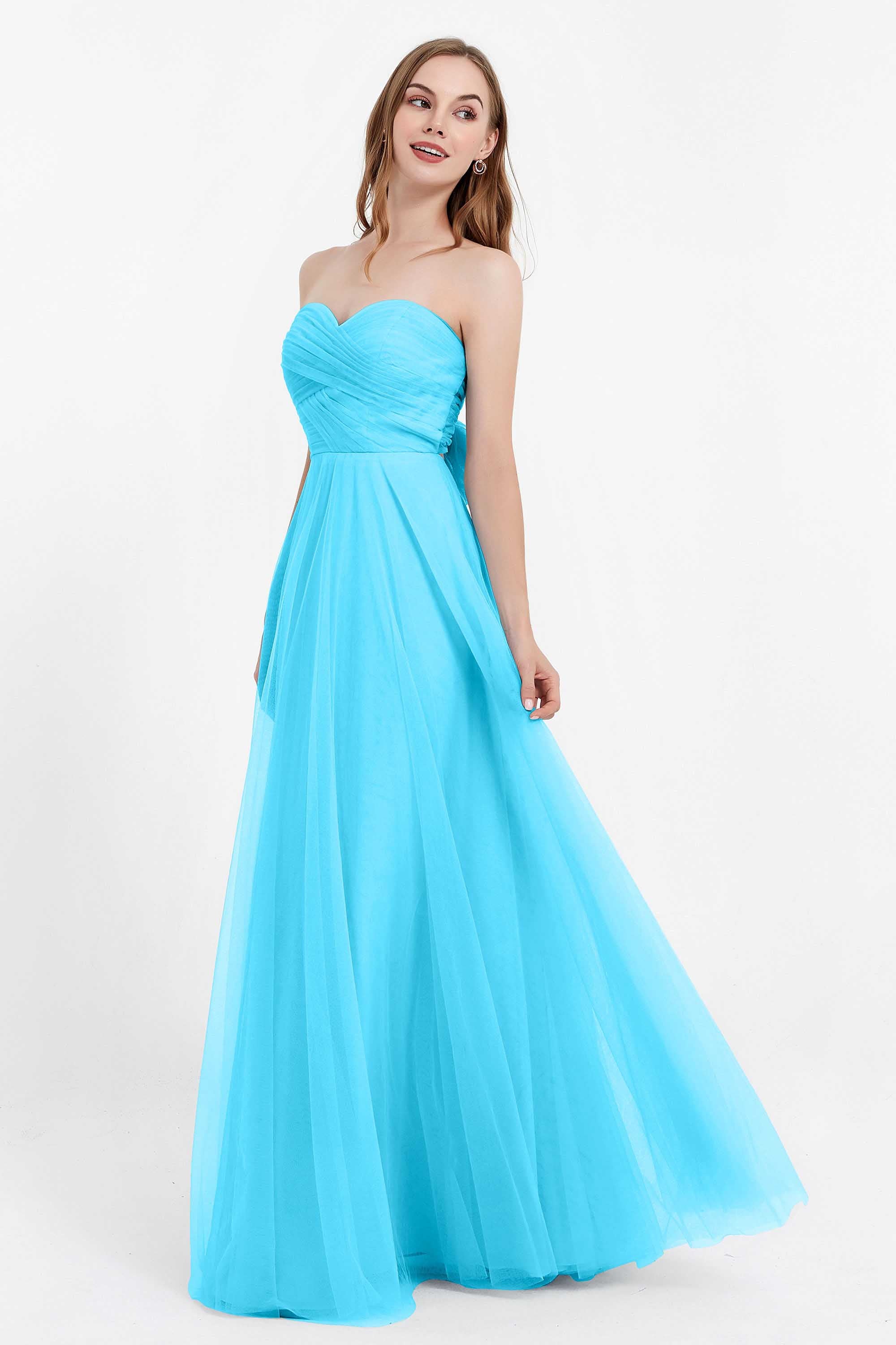 Sweetheart neckline tulle backless formal evening dresses pleated ruched bridesmaid dress