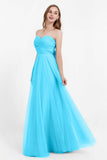 Sweetheart neckline tulle backless formal evening dresses pleated ruched bridesmaid dress