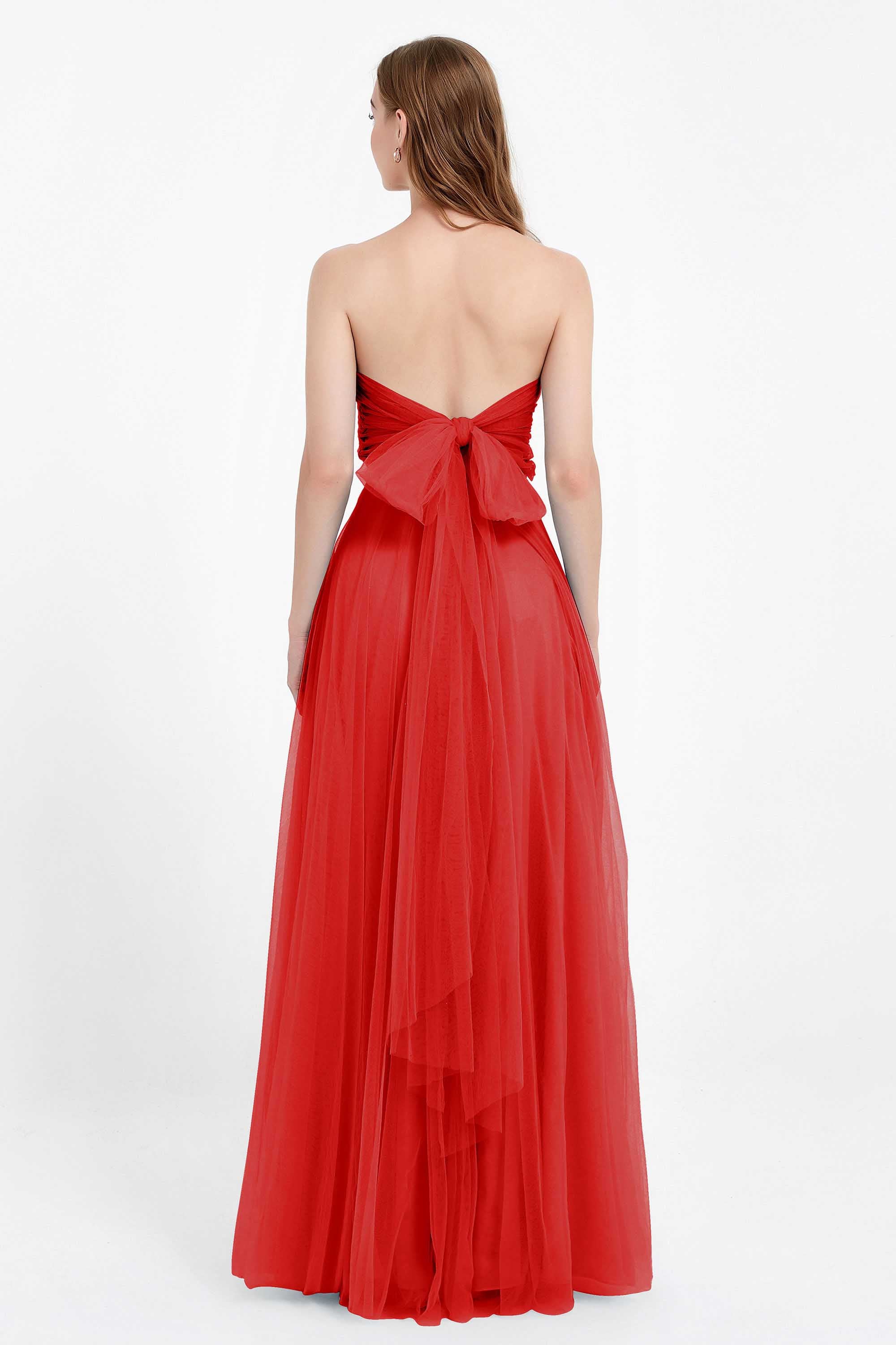 Sweetheart neckline tulle backless formal evening dresses pleated ruched bridesmaid dress
