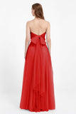 Sweetheart neckline tulle backless formal evening dresses pleated ruched bridesmaid dress