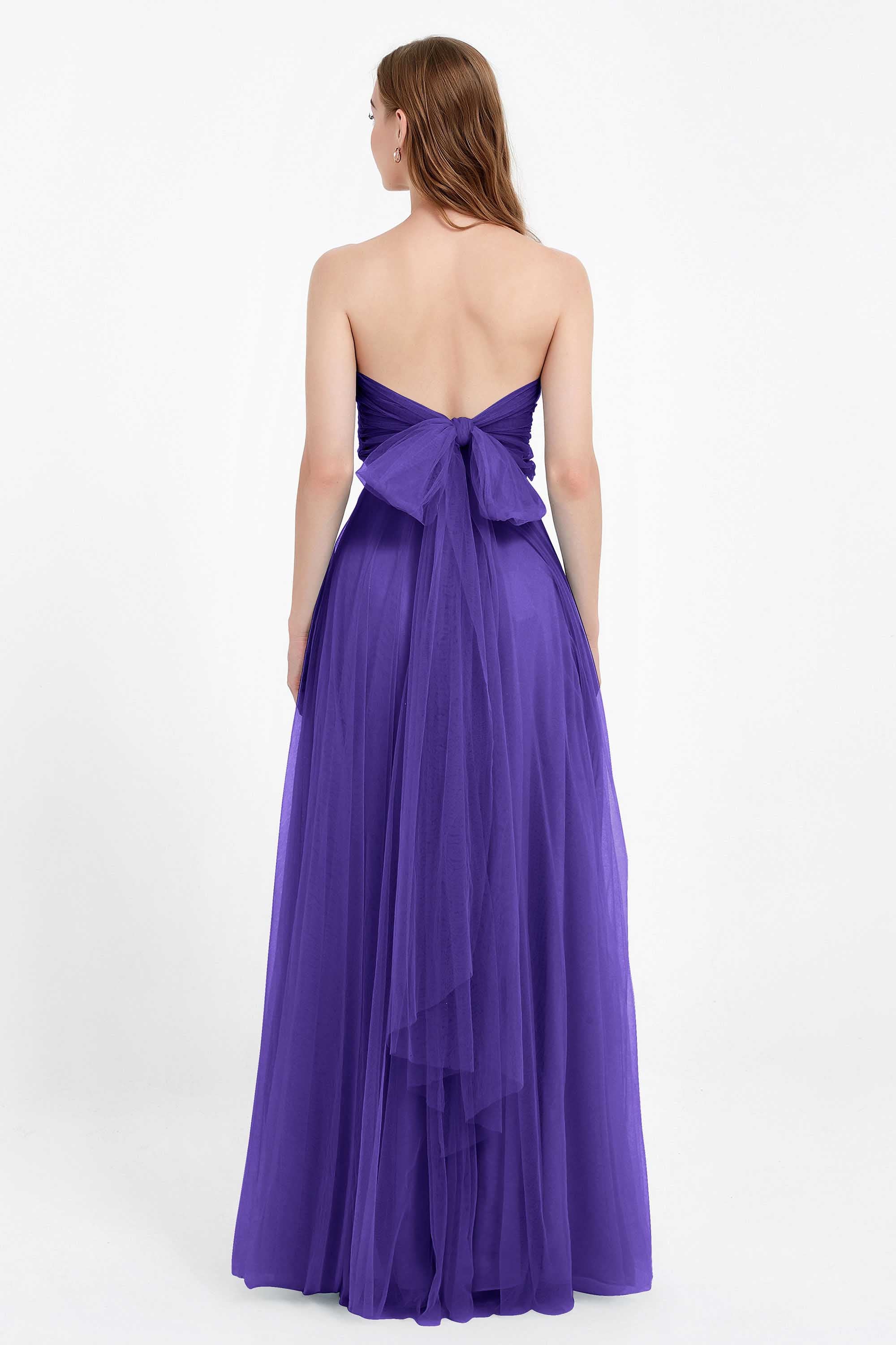 Sweetheart neckline tulle backless formal evening dresses pleated ruched bridesmaid dress