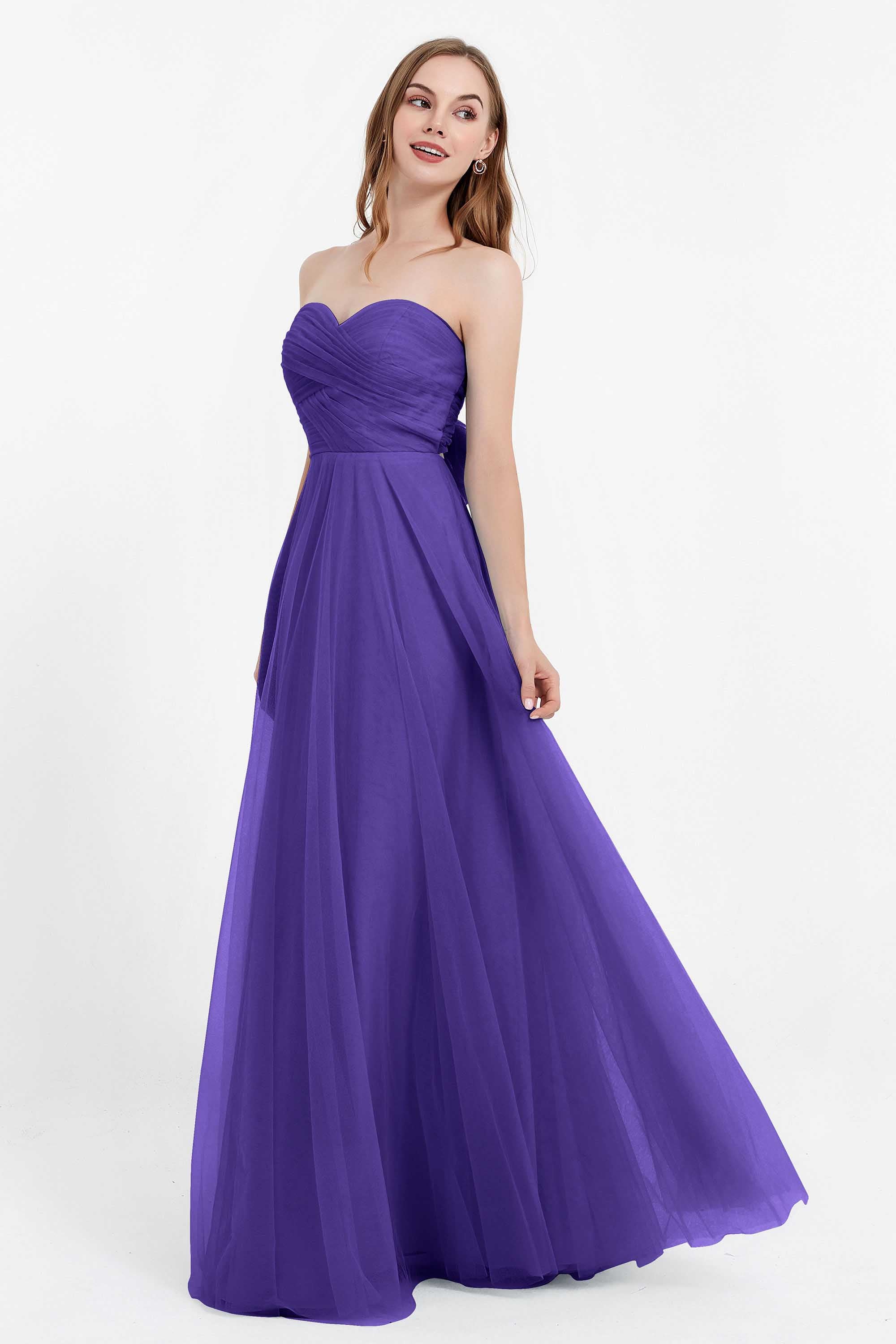 Sweetheart neckline tulle backless formal evening dresses pleated ruched bridesmaid dress