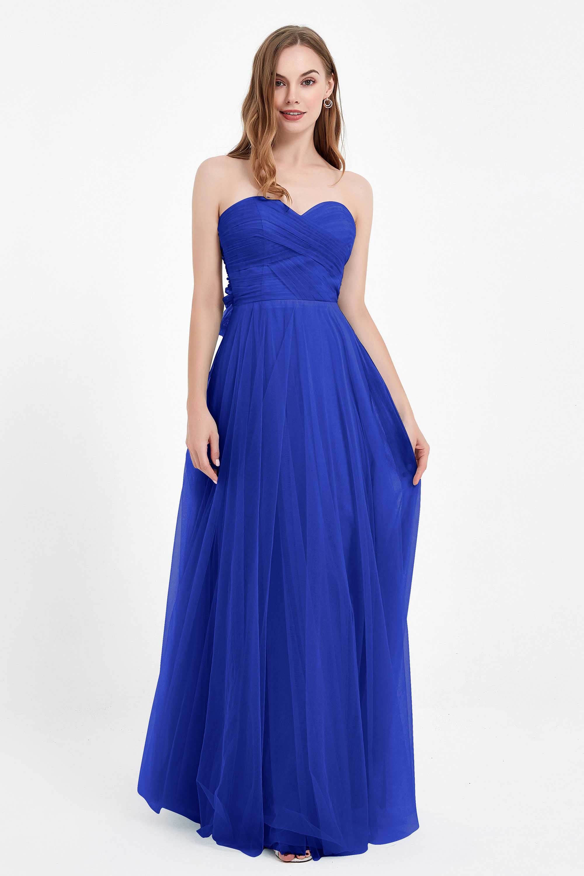 Sweetheart neckline tulle backless formal evening dresses pleated ruched bridesmaid dress