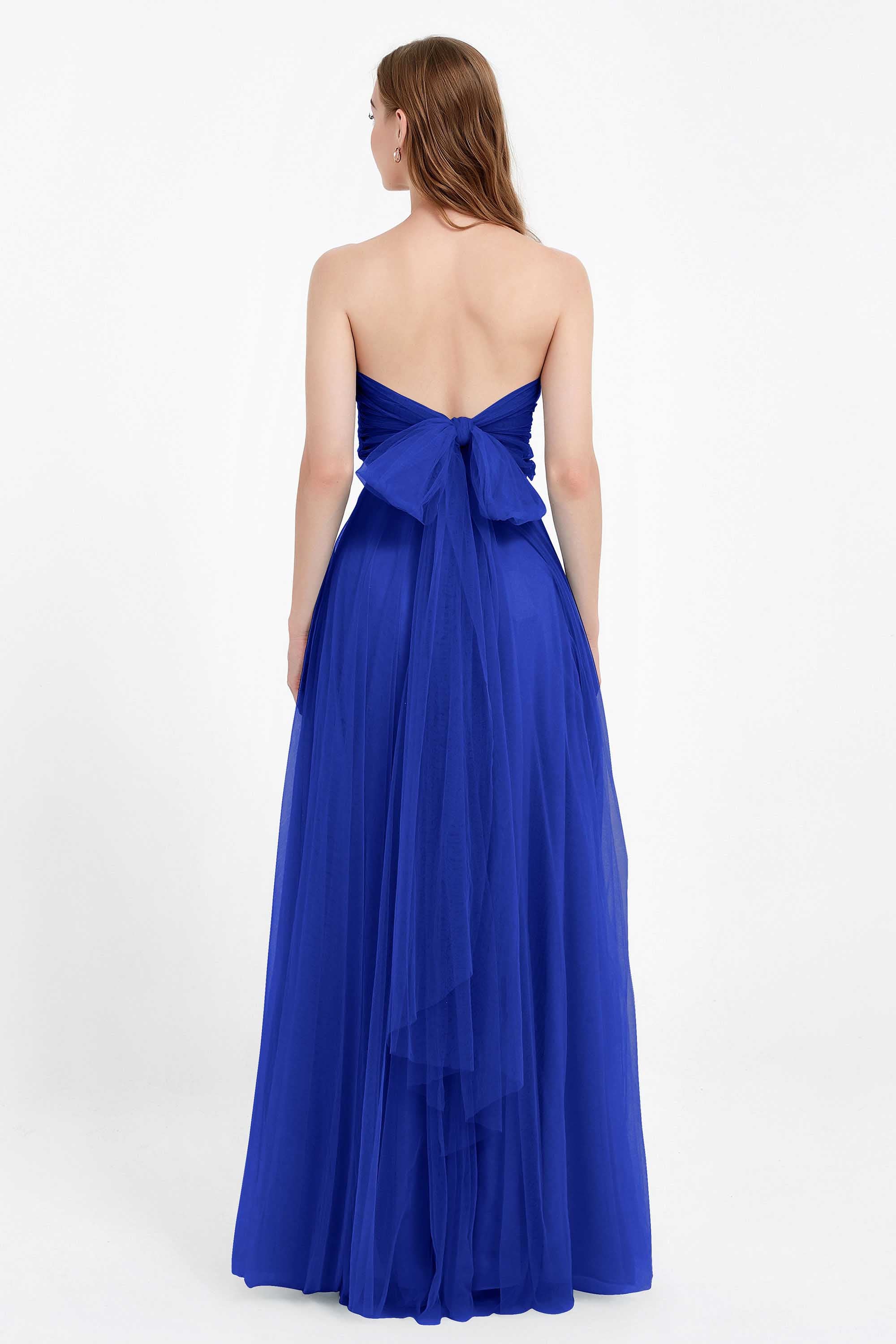 Sweetheart neckline tulle backless formal evening dresses pleated ruched bridesmaid dress
