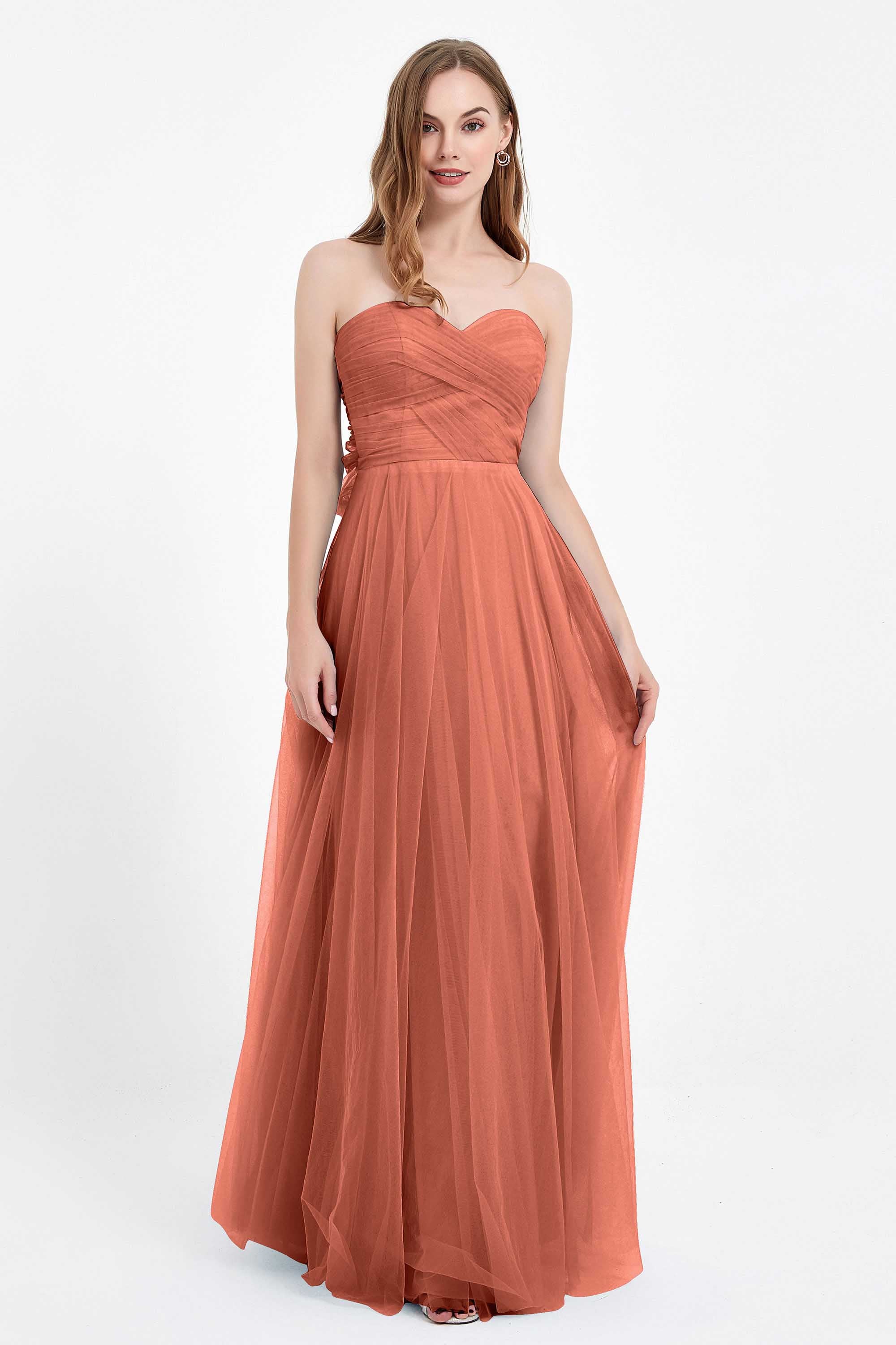 Sweetheart neckline tulle backless formal evening dresses pleated ruched bridesmaid dress