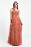 Sweetheart neckline tulle backless formal evening dresses pleated ruched bridesmaid dress