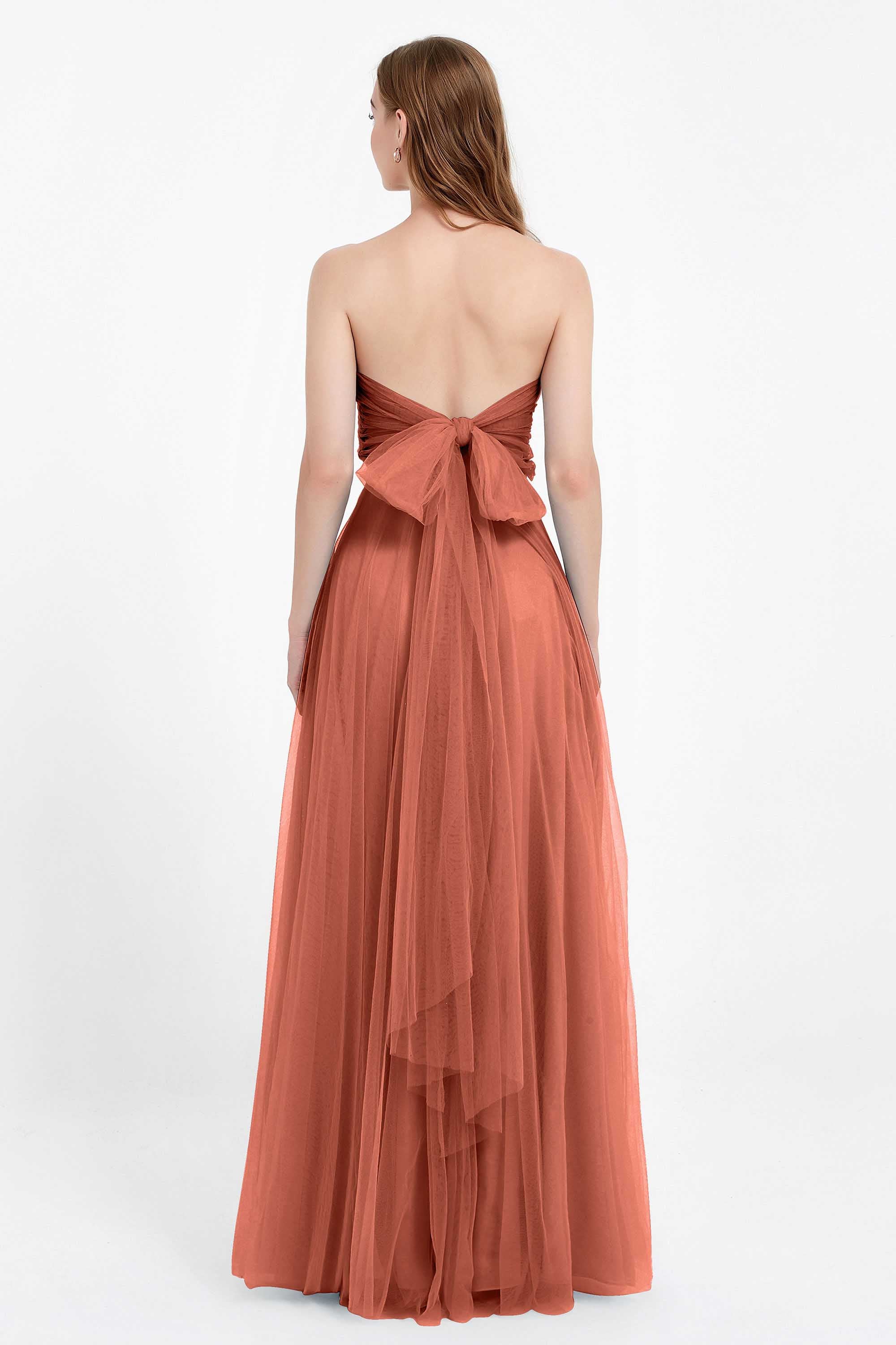 Sweetheart neckline tulle backless formal evening dresses pleated ruched bridesmaid dress