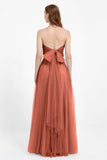 Sweetheart neckline tulle backless formal evening dresses pleated ruched bridesmaid dress