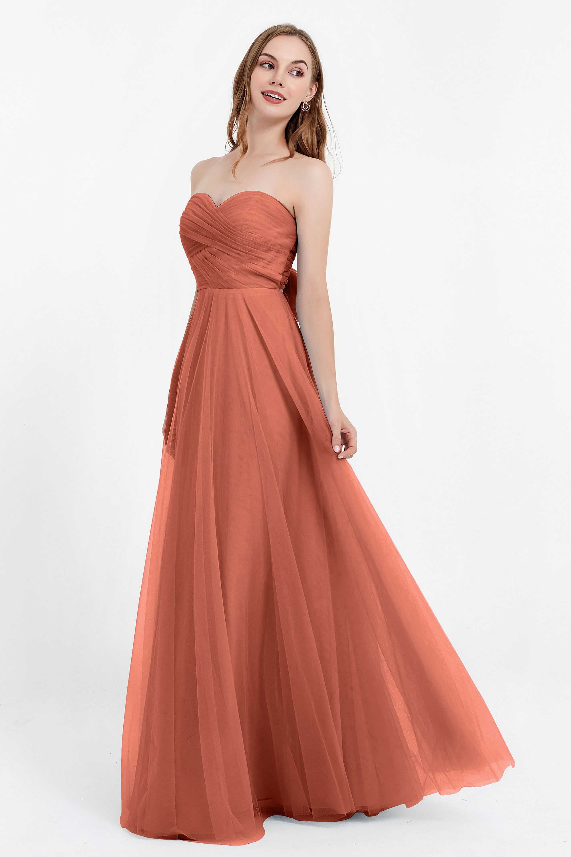 Sweetheart neckline tulle backless formal evening dresses pleated ruched bridesmaid dress