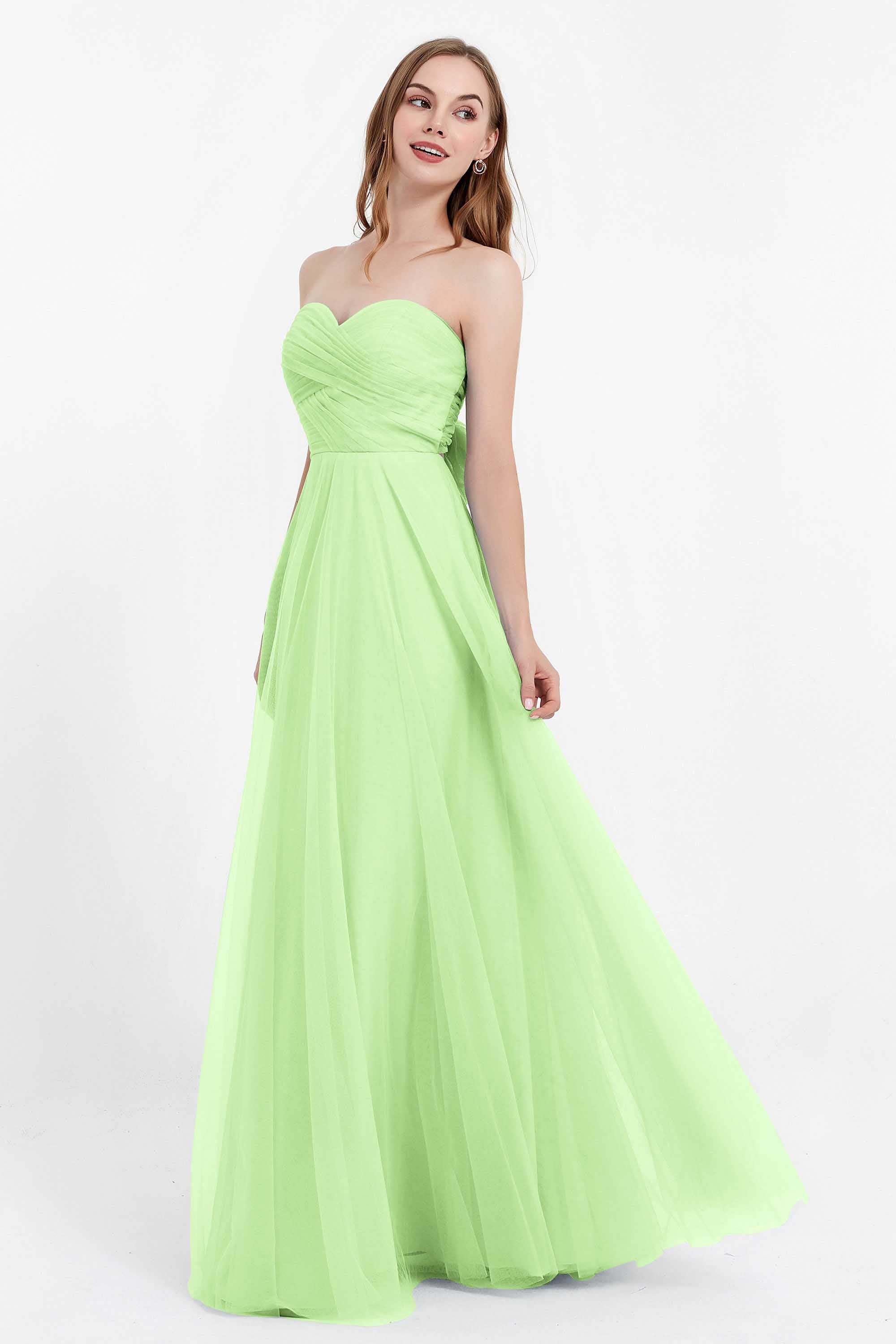 Sweetheart neckline tulle backless formal evening dresses pleated ruched bridesmaid dress