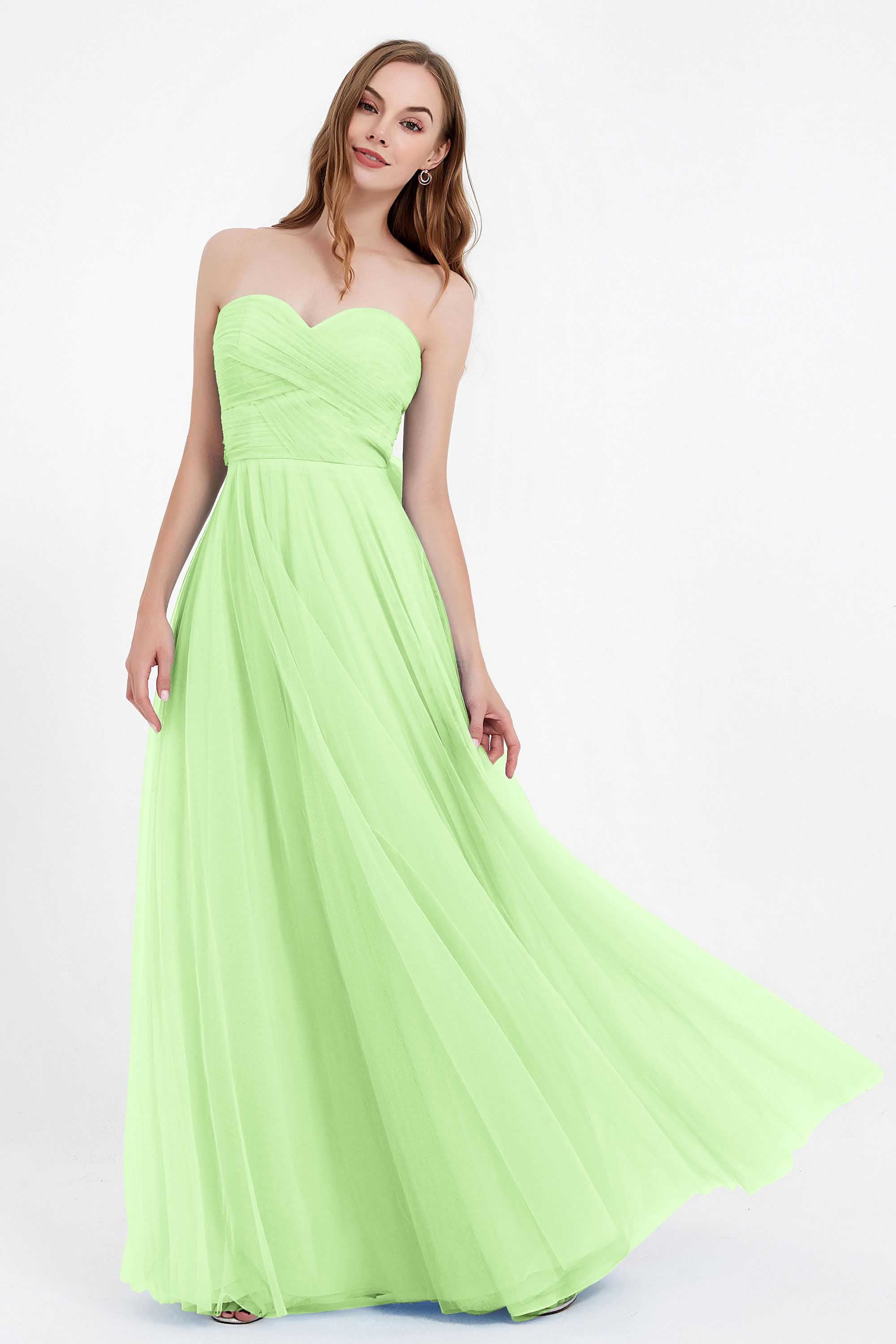 Sweetheart neckline tulle backless formal evening dresses pleated ruched bridesmaid dress