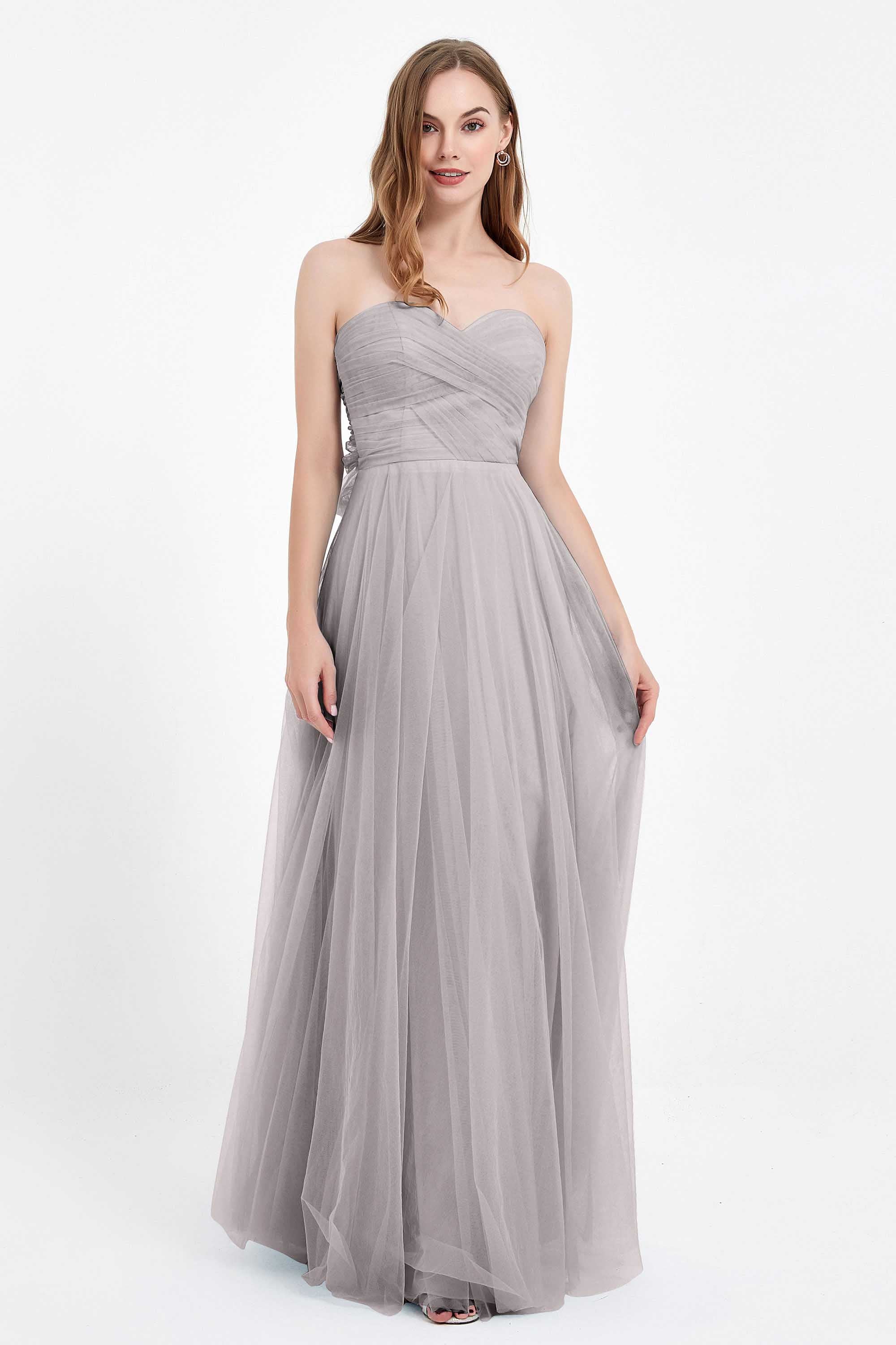 Sweetheart neckline tulle backless formal evening dresses pleated ruched bridesmaid dress