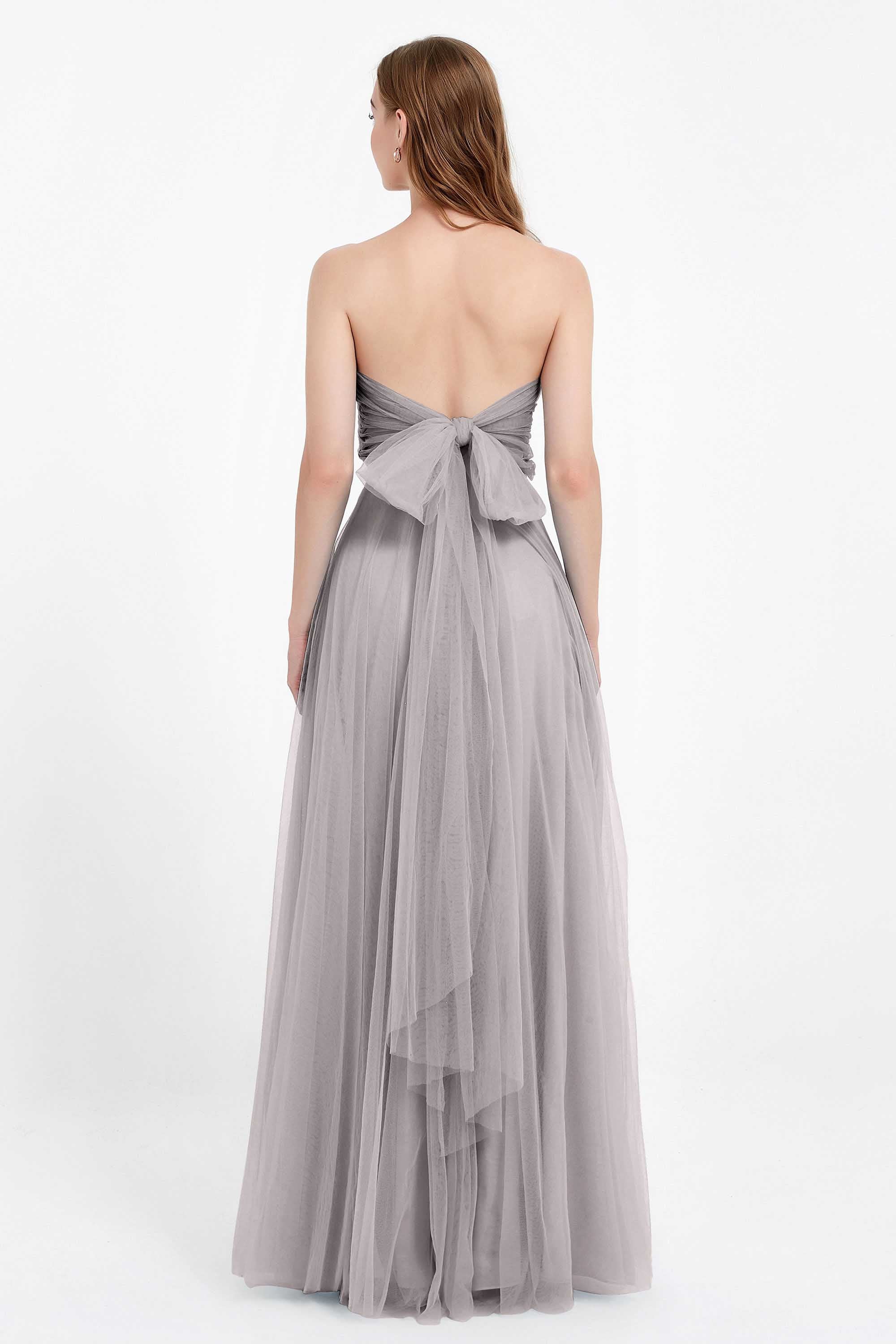 Sweetheart neckline tulle backless formal evening dresses pleated ruched bridesmaid dress