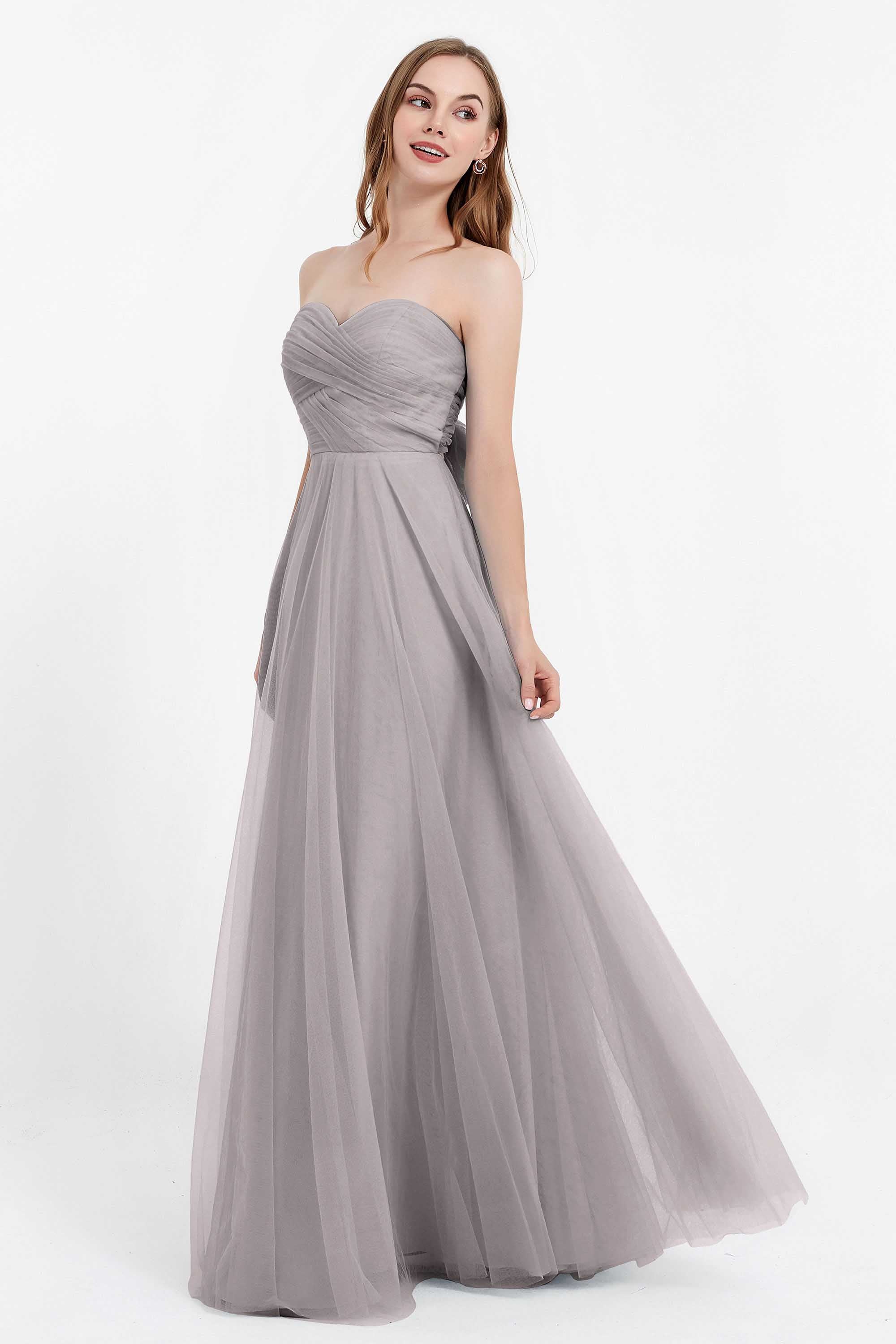 Sweetheart neckline tulle backless formal evening dresses pleated ruched bridesmaid dress