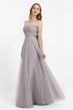 Sweetheart neckline tulle backless formal evening dresses pleated ruched bridesmaid dress