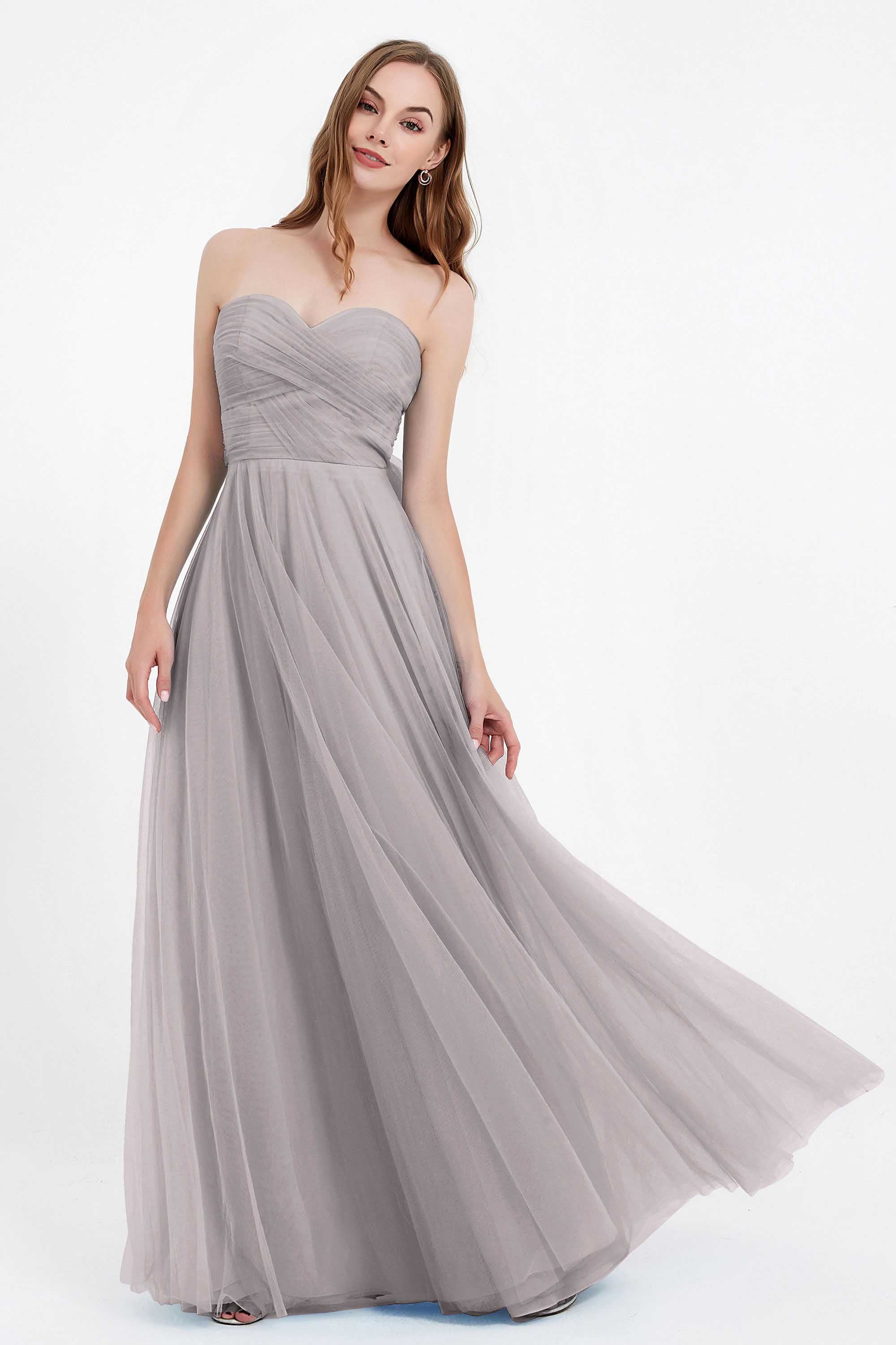 Sweetheart neckline tulle backless formal evening dresses pleated ruched bridesmaid dress