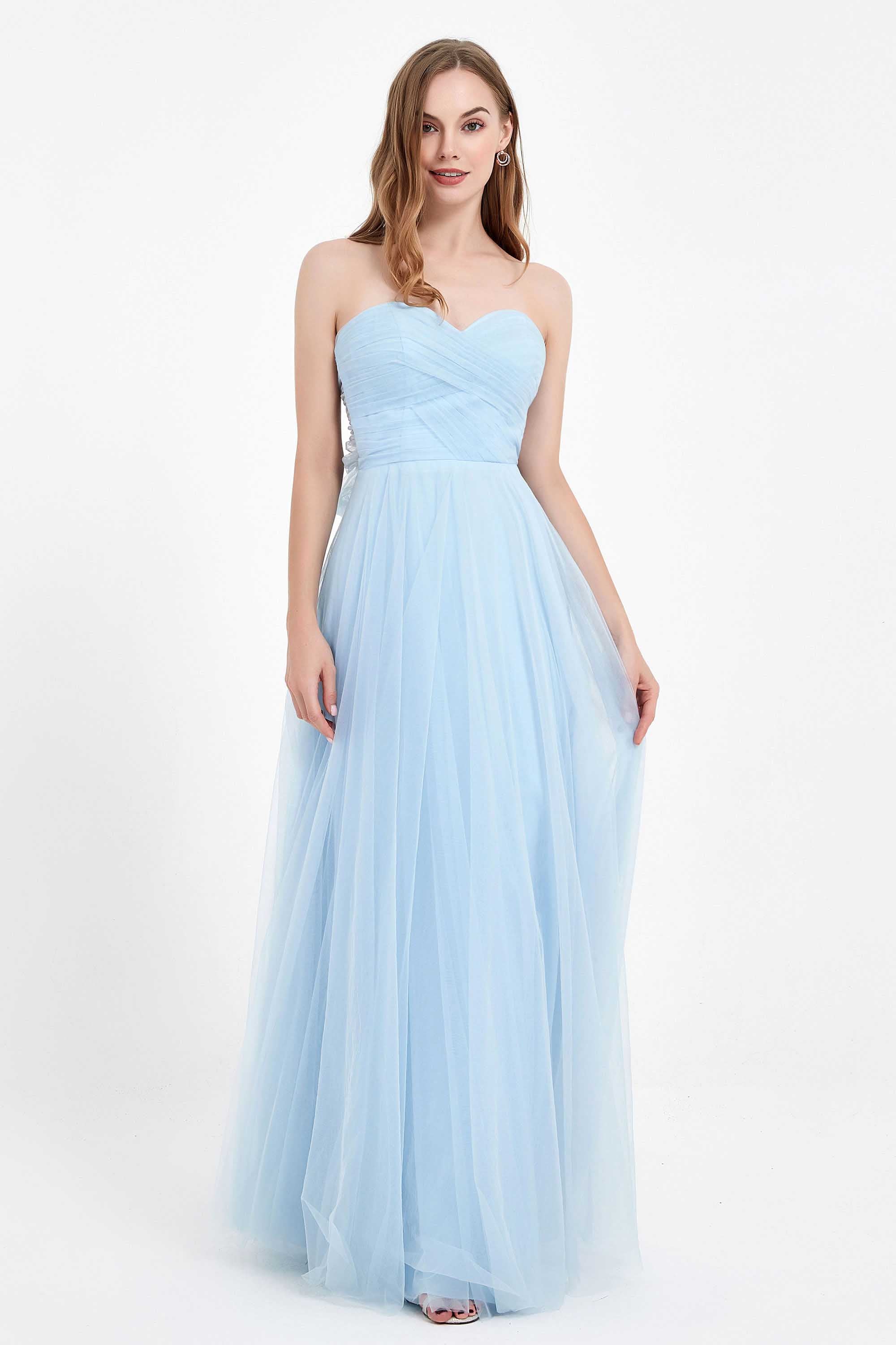 Sweetheart neckline tulle backless formal evening dresses pleated ruched bridesmaid dress