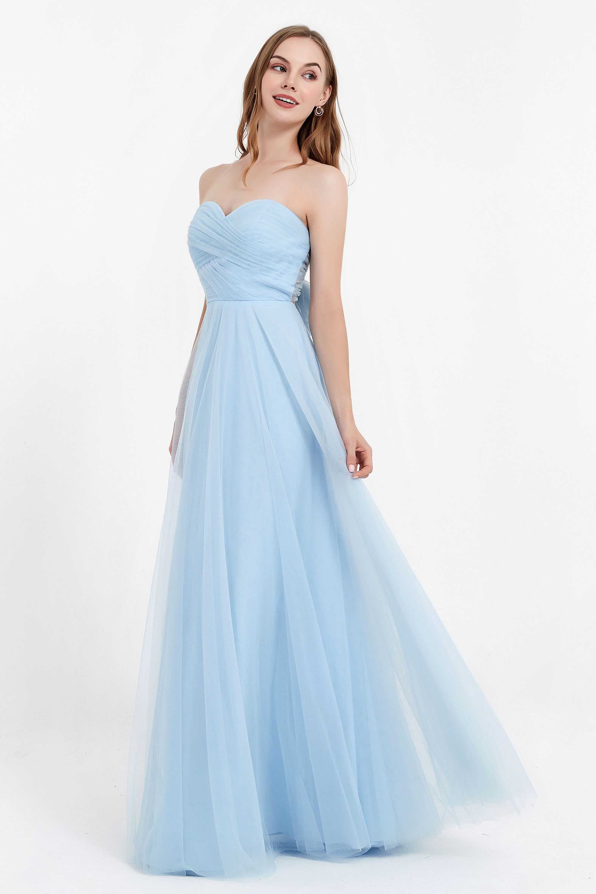 Sweetheart neckline tulle backless formal evening dresses pleated ruched bridesmaid dress