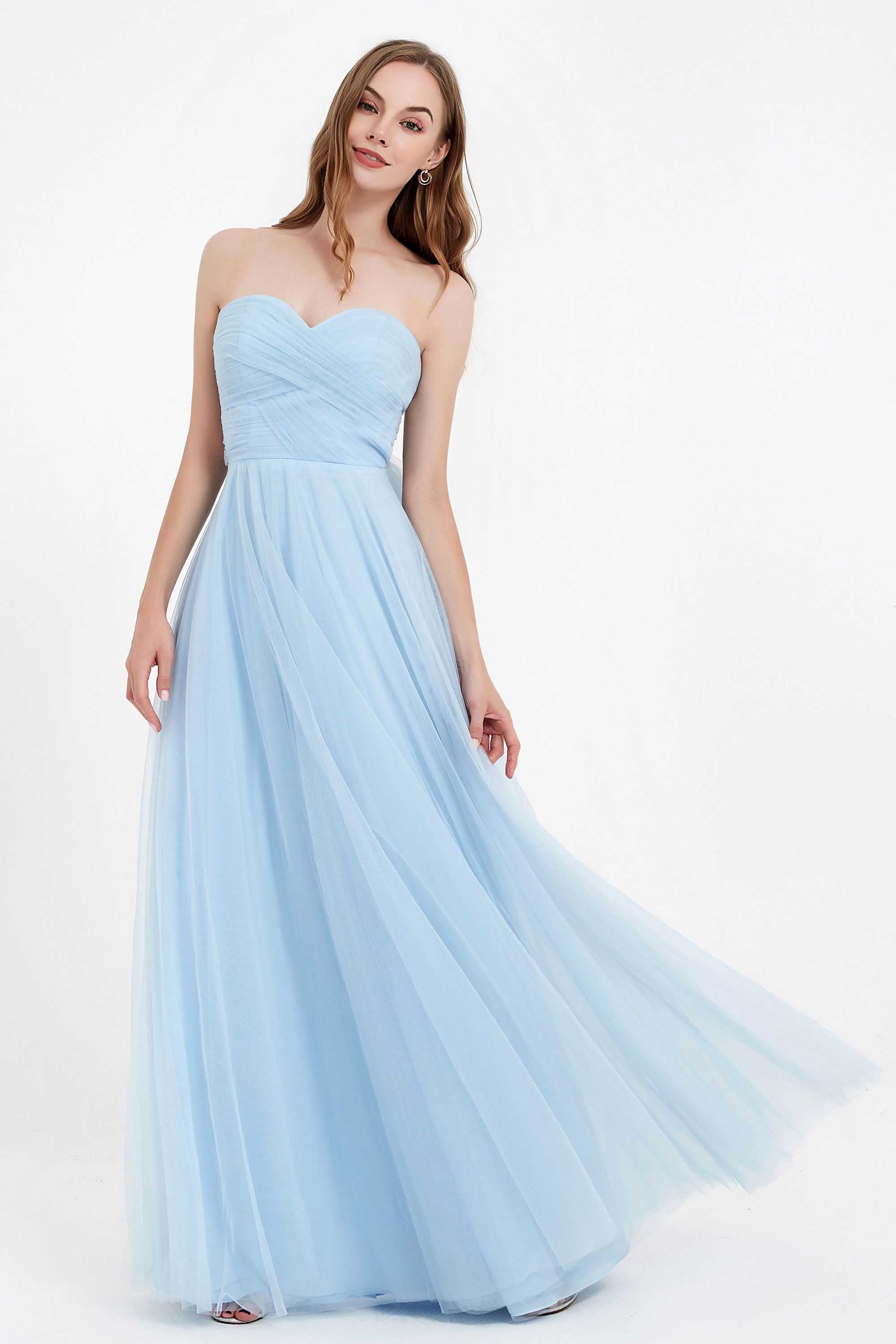Sweetheart neckline tulle backless formal evening dresses pleated ruched bridesmaid dress