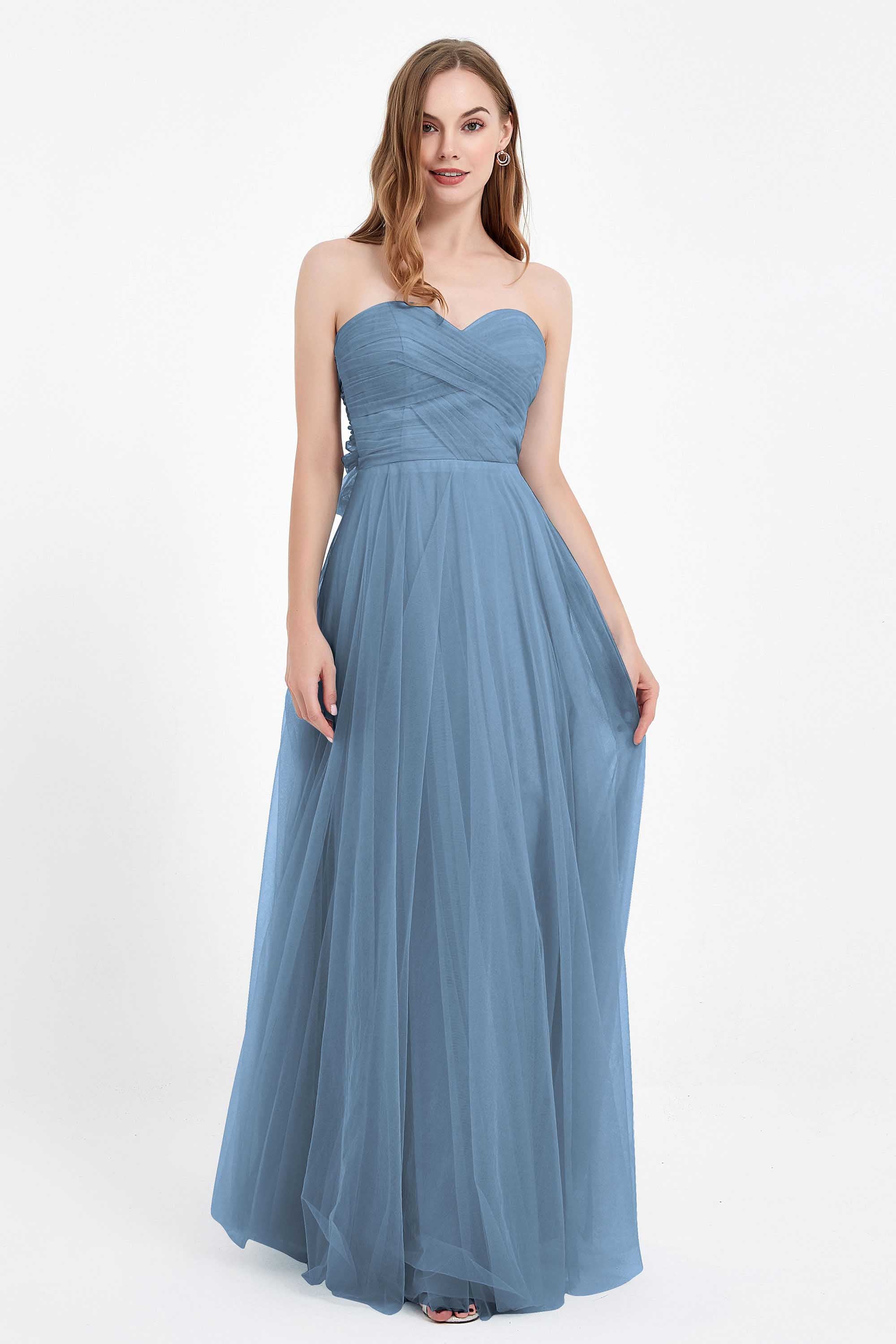 Sweetheart neckline tulle backless formal evening dresses pleated ruched bridesmaid dress