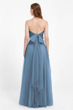 Sweetheart neckline tulle backless formal evening dresses pleated ruched bridesmaid dress