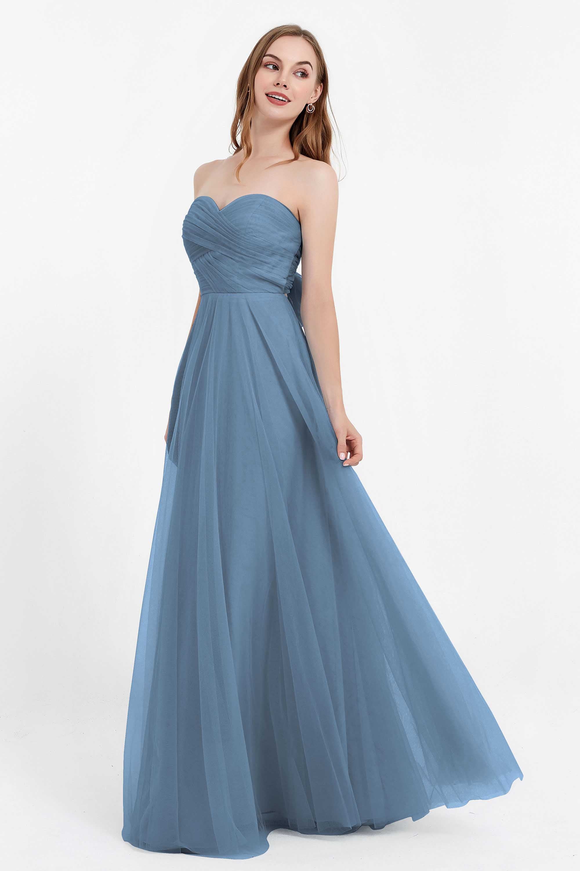 Sweetheart neckline tulle backless formal evening dresses pleated ruched bridesmaid dress
