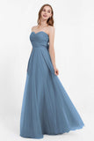 Sweetheart neckline tulle backless formal evening dresses pleated ruched bridesmaid dress