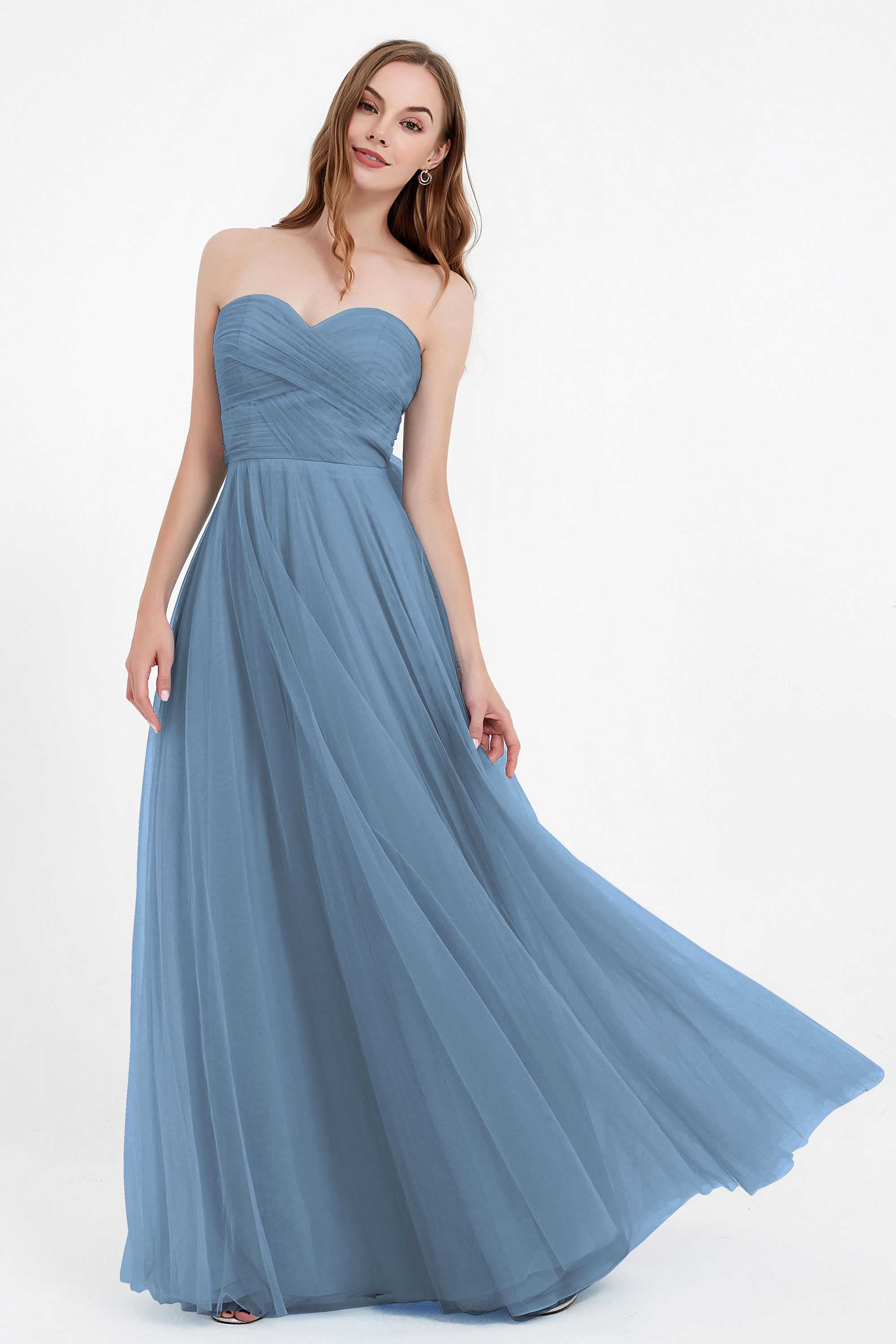 Sweetheart neckline tulle backless formal evening dresses pleated ruched bridesmaid dress