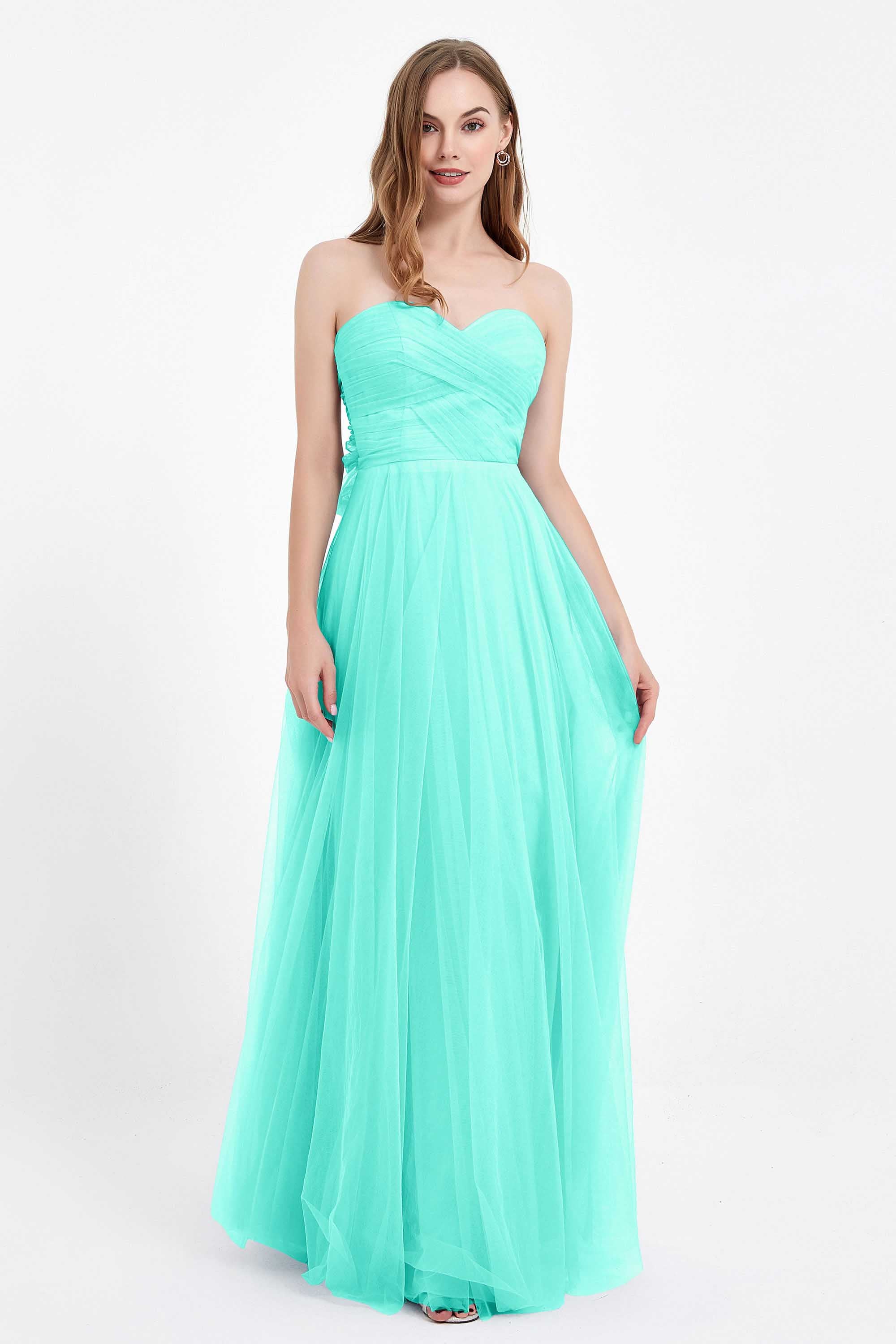 Sweetheart neckline tulle backless formal evening dresses pleated ruched bridesmaid dress
