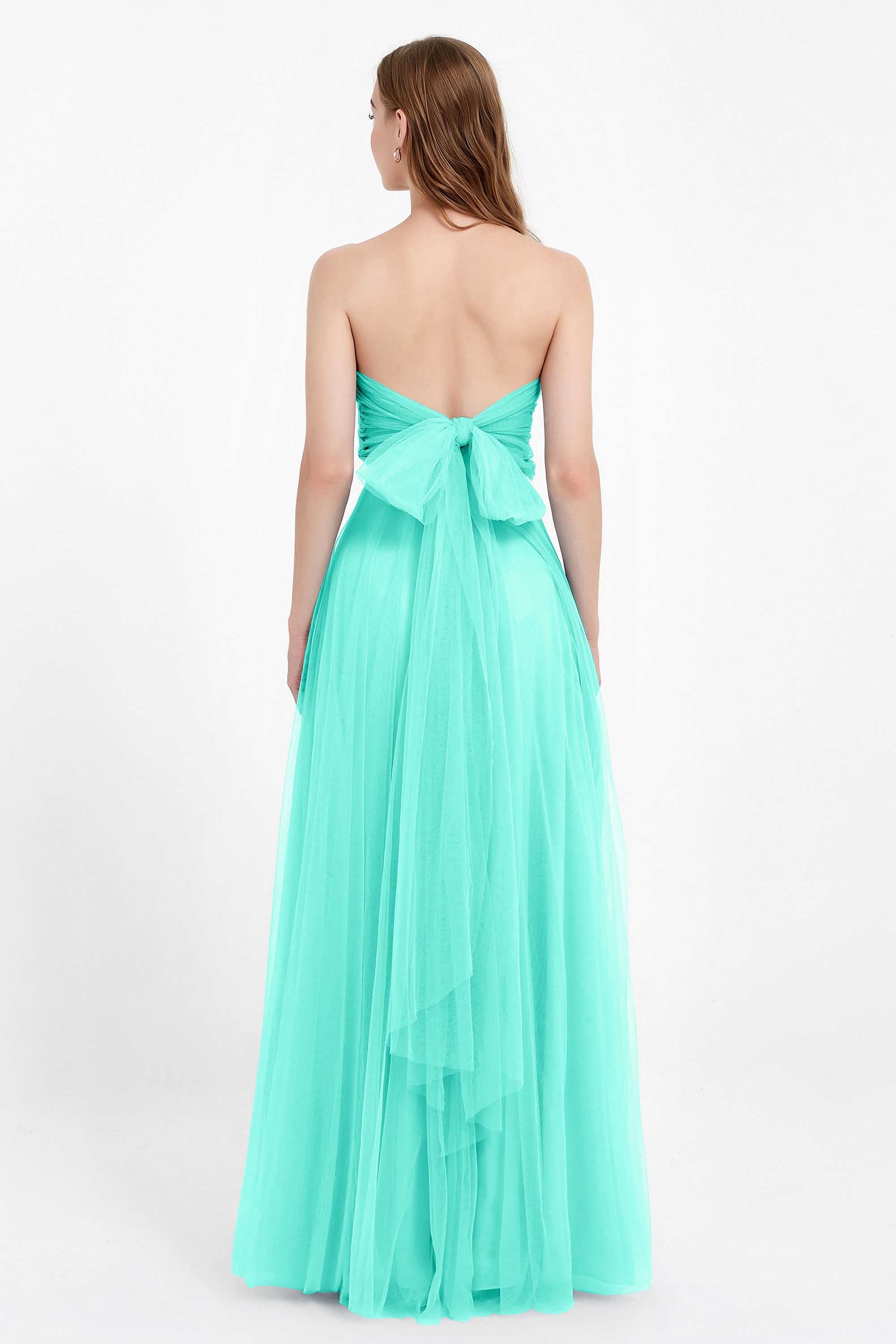 Sweetheart neckline tulle backless formal evening dresses pleated ruched bridesmaid dress